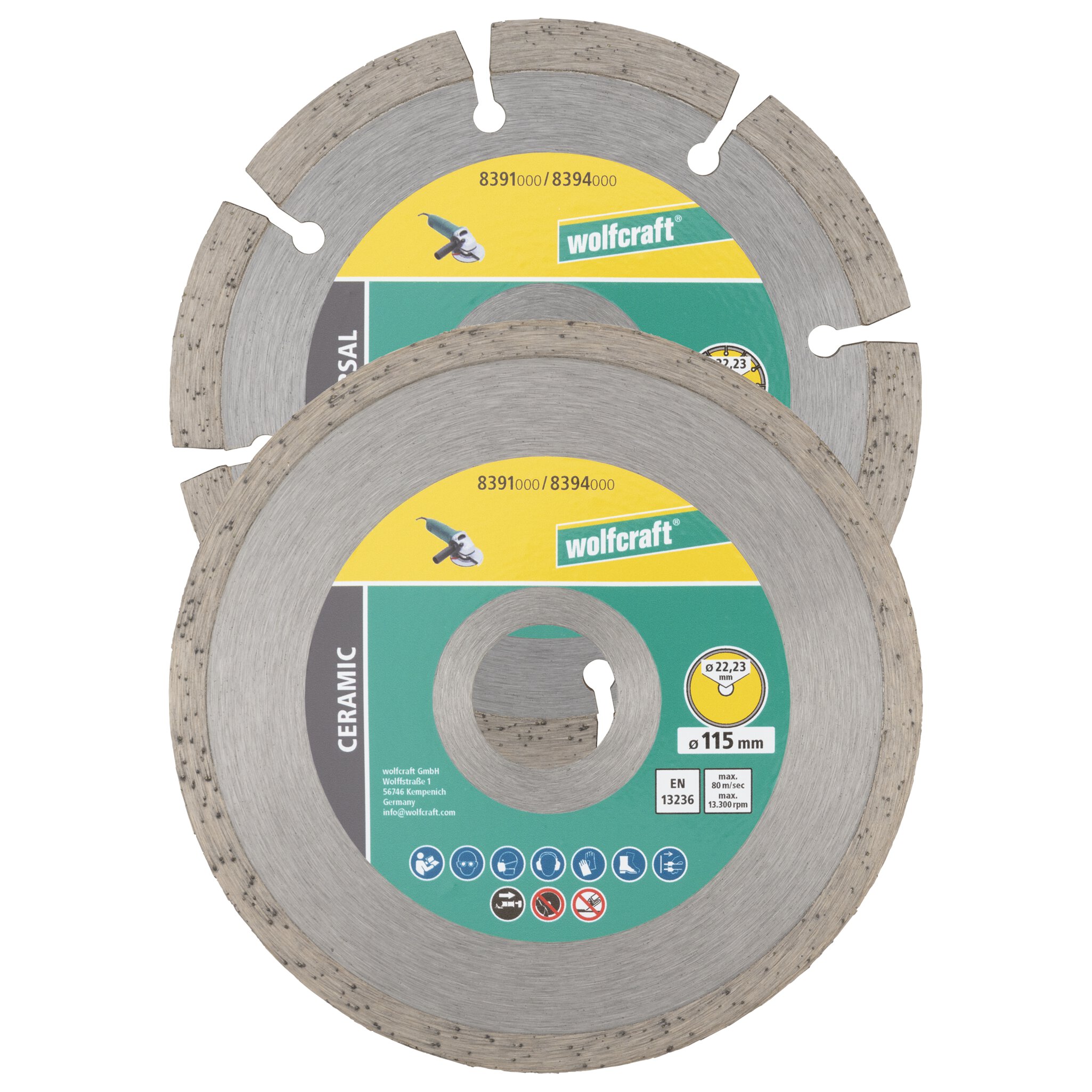 Juego de discos de corte diamantados, diámetro de 115 mm, 2 piezas