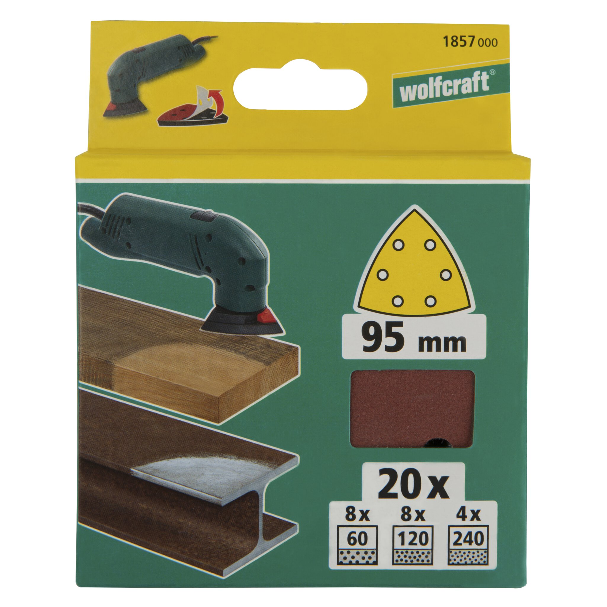 Juego de hojas abrasivas autoadherentes para madera/metal, 95 mm, tamaño de grano: 60-240, 20 piezas