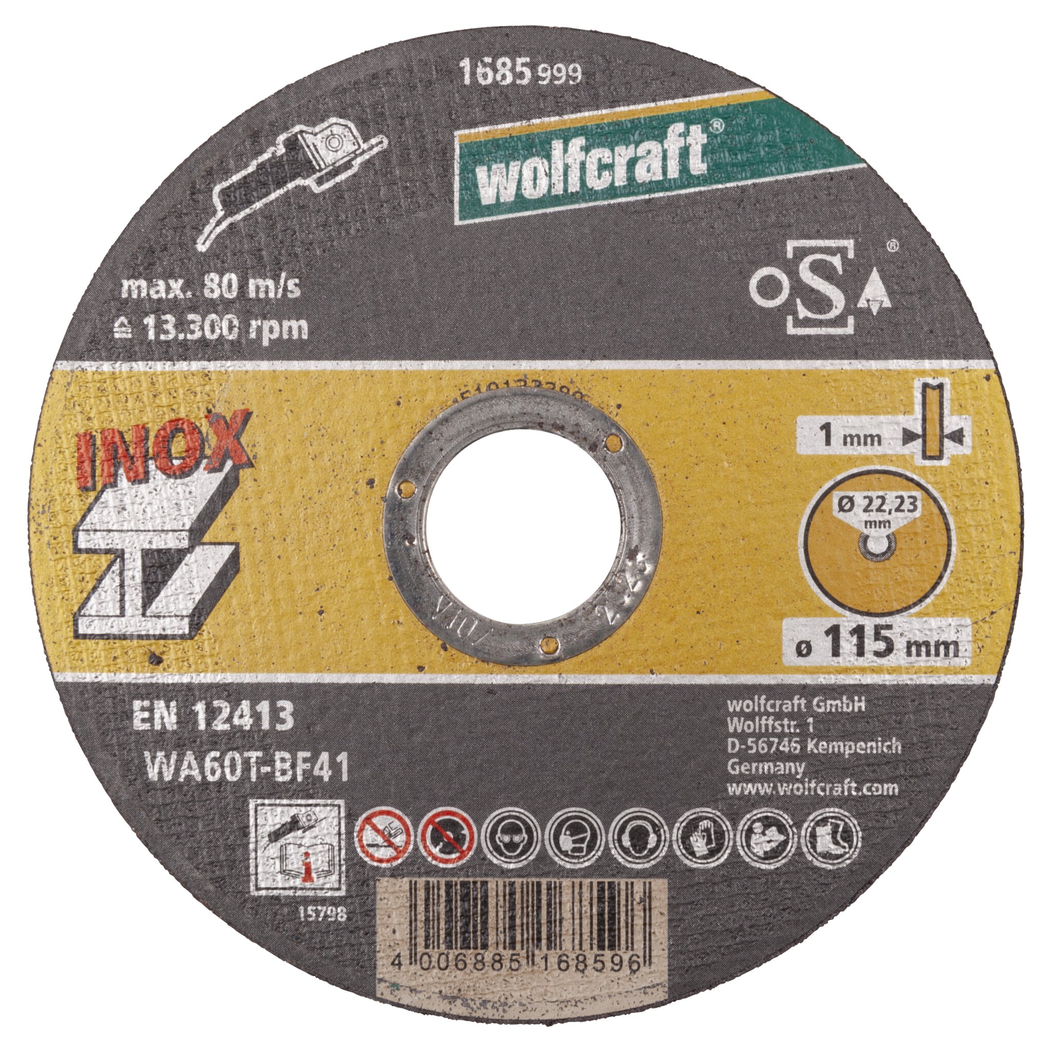1 disco para cortar acero inoxidable ø 115x1,0x22,2 mm