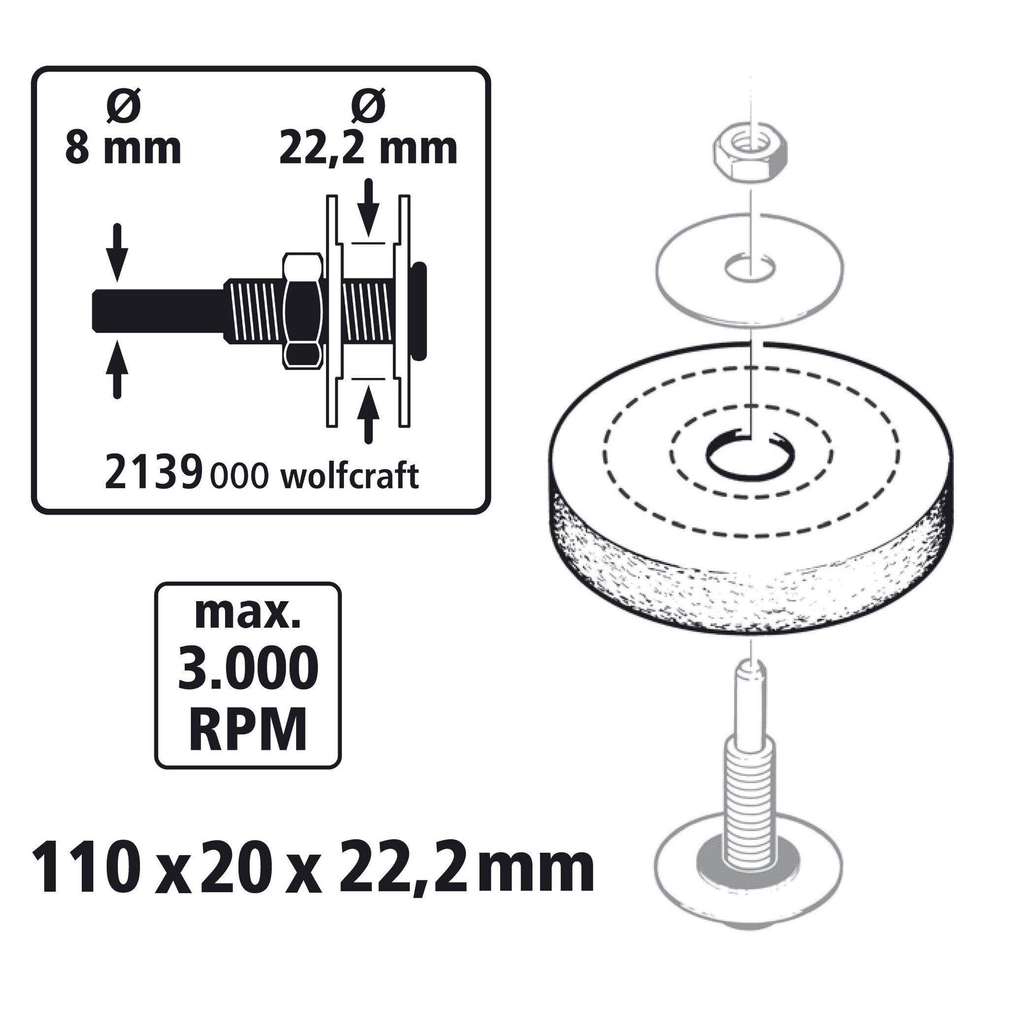 1 disco de trapo, agujero interior=22,2 mm, Ø 110 x 20 mm