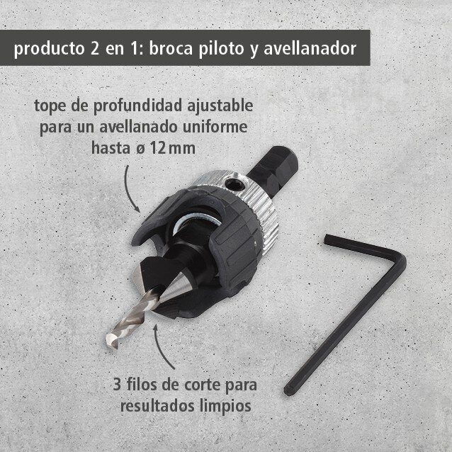 1 broca con avellanador y tope de profundidad Ø 3,2 x 12 mm