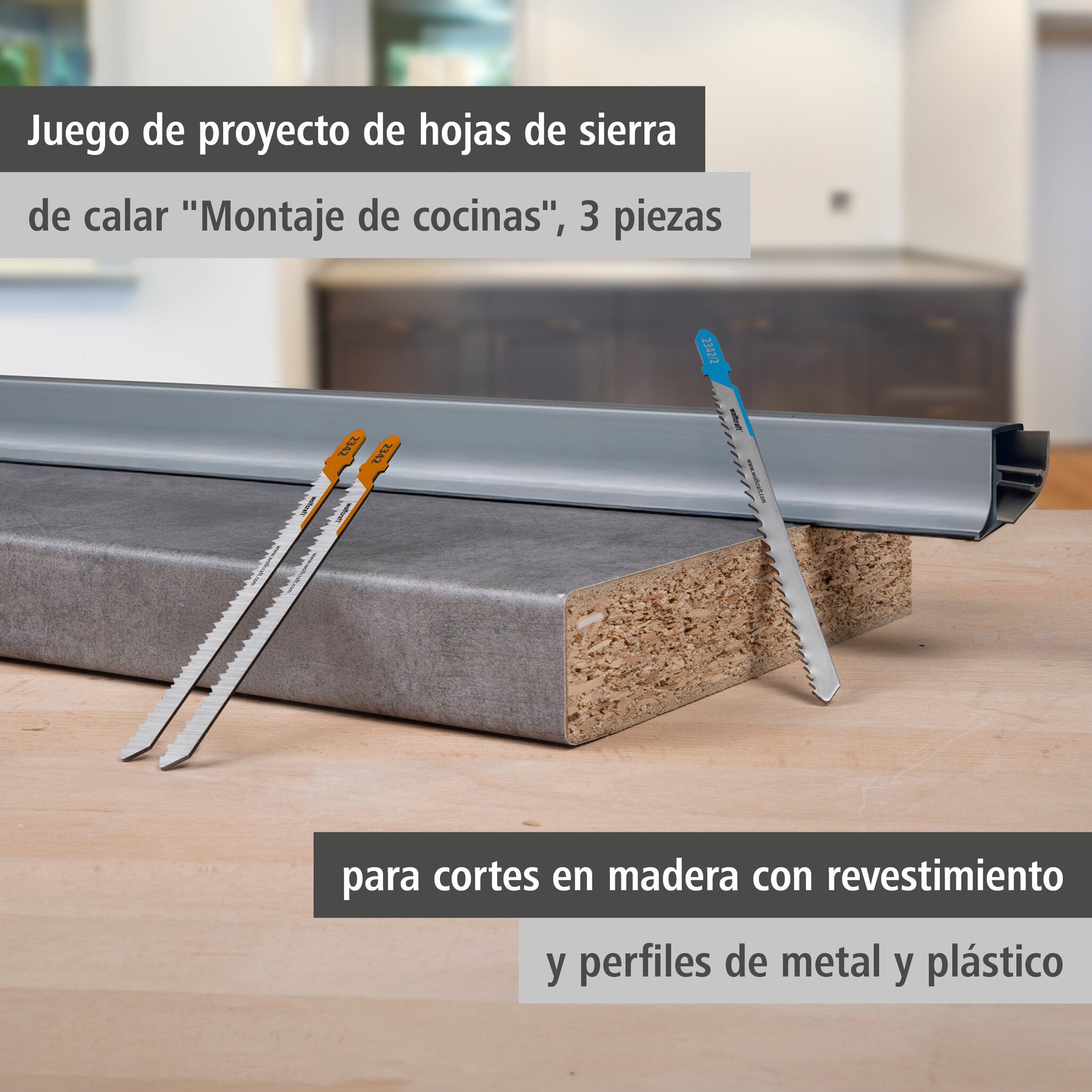 Juego de proyecto de hojas de sierra de calar "Montaje de cocinas", 3 piezas