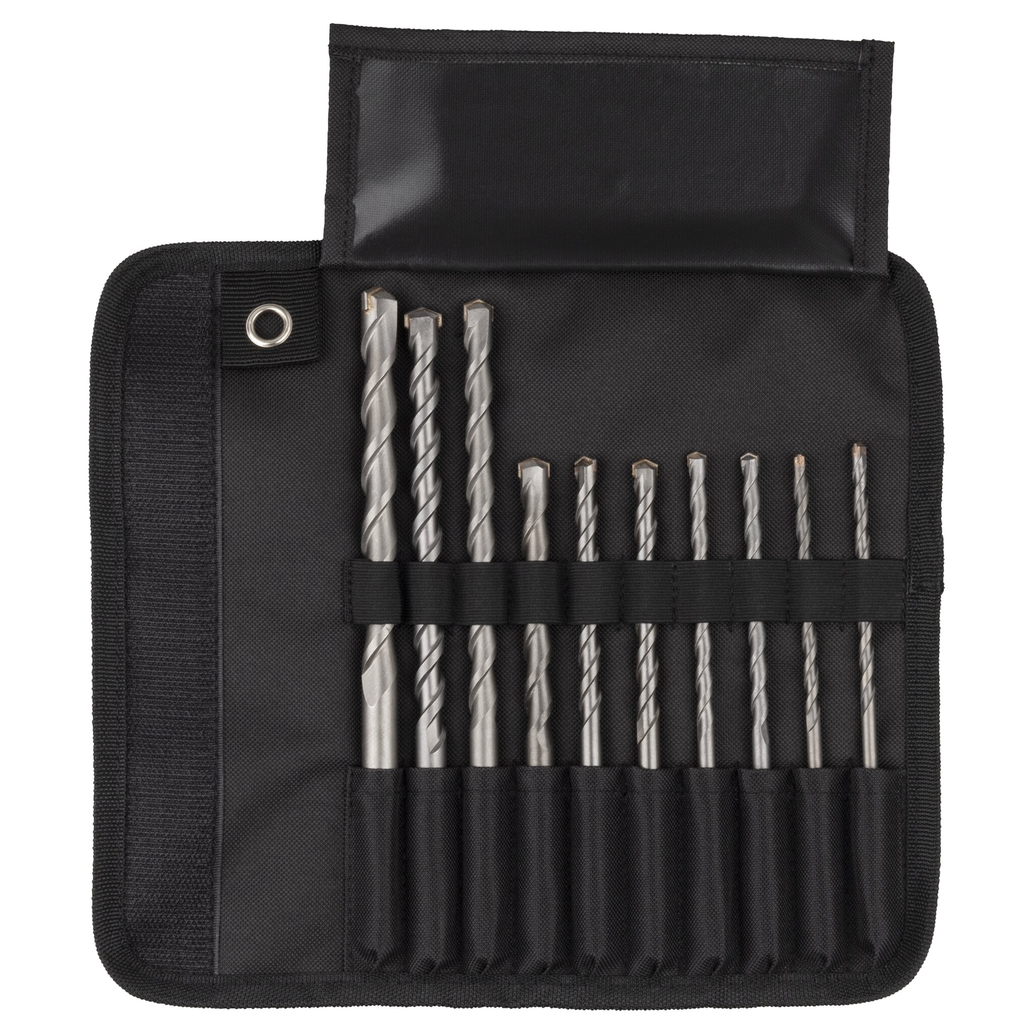 Juego de brocas para hormigón con filo de carburo de tungsteno, SDS-plus, 10 piezas, en bolsa enrollable