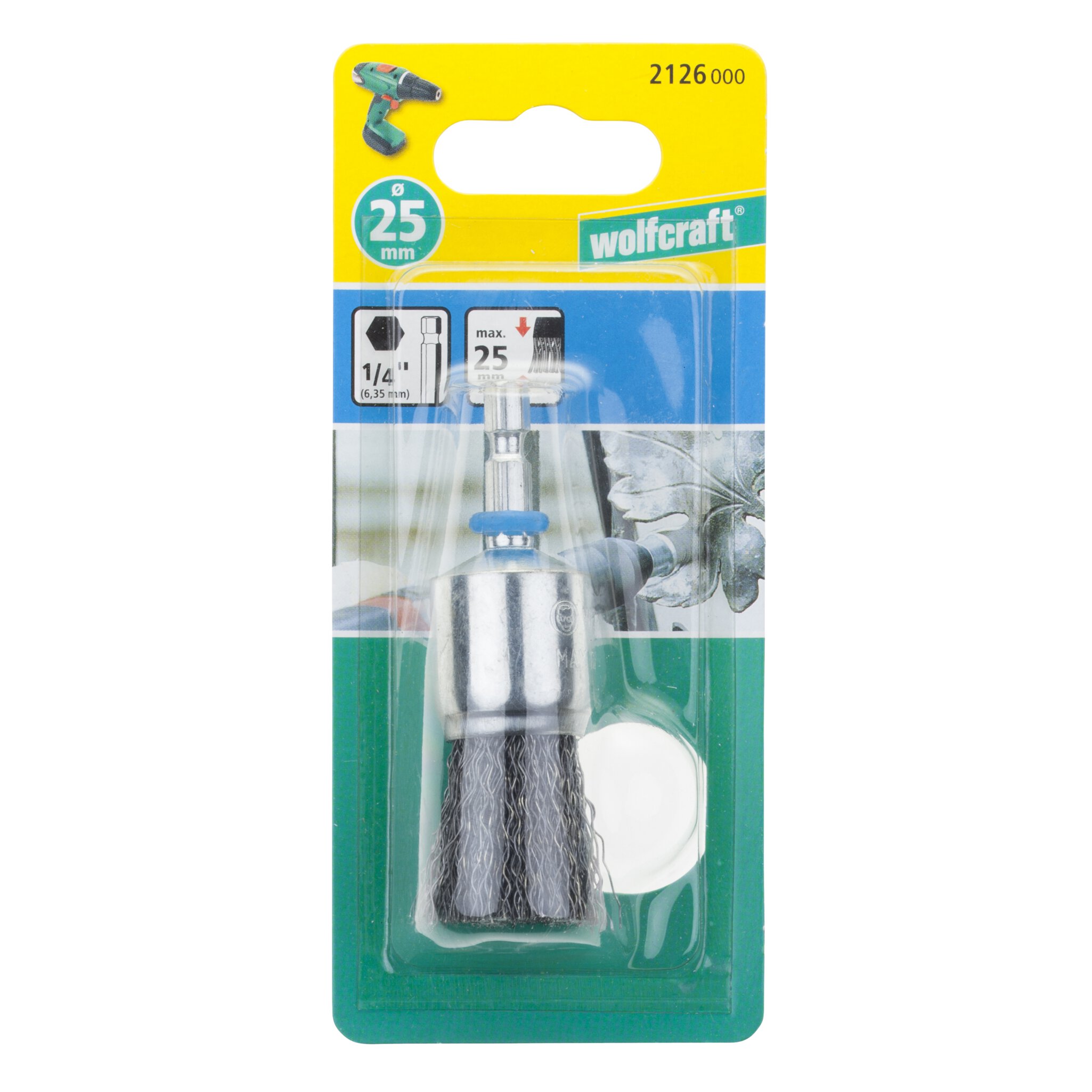 1 cepillo de pincel de alambre de acero, vást. hexagonal, Ø 25 mm