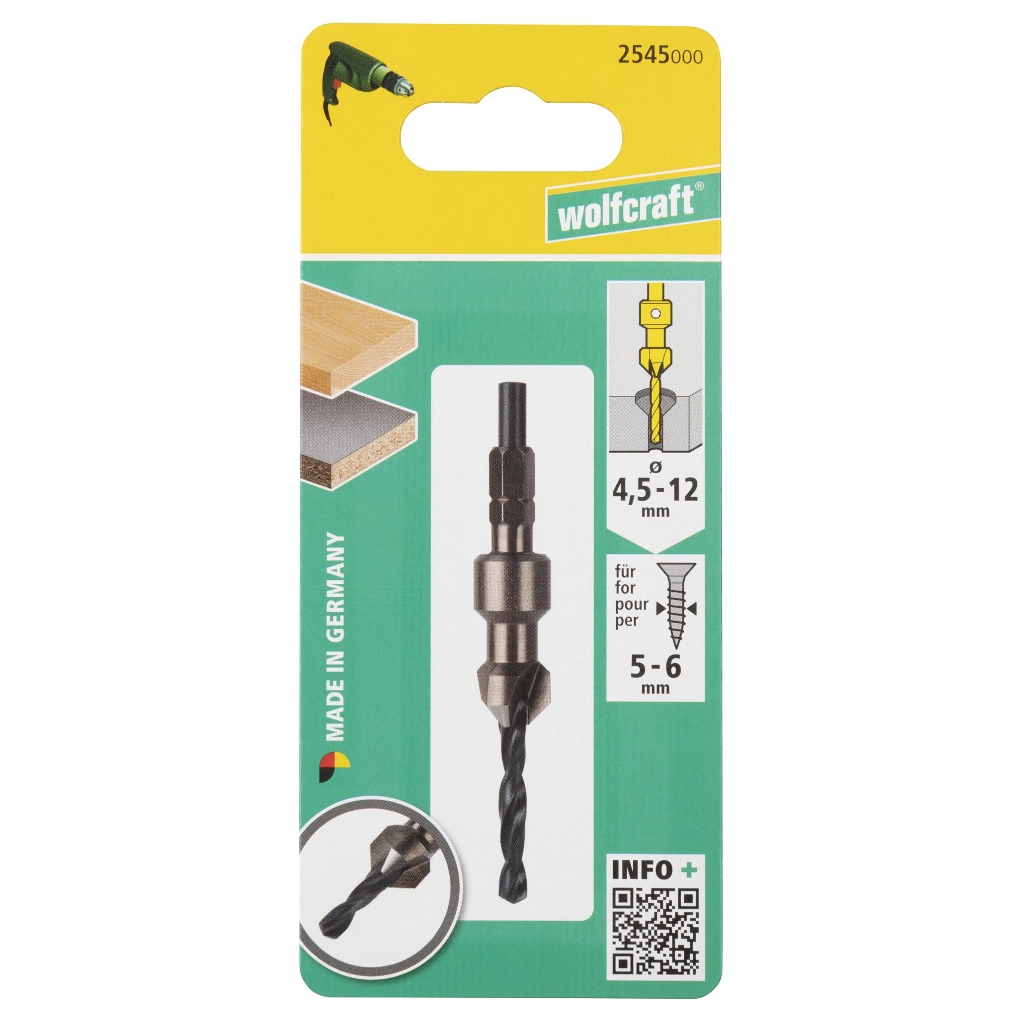 1 broca con avellanador, vástago hexagonal Ø 4,5 - 12 mm