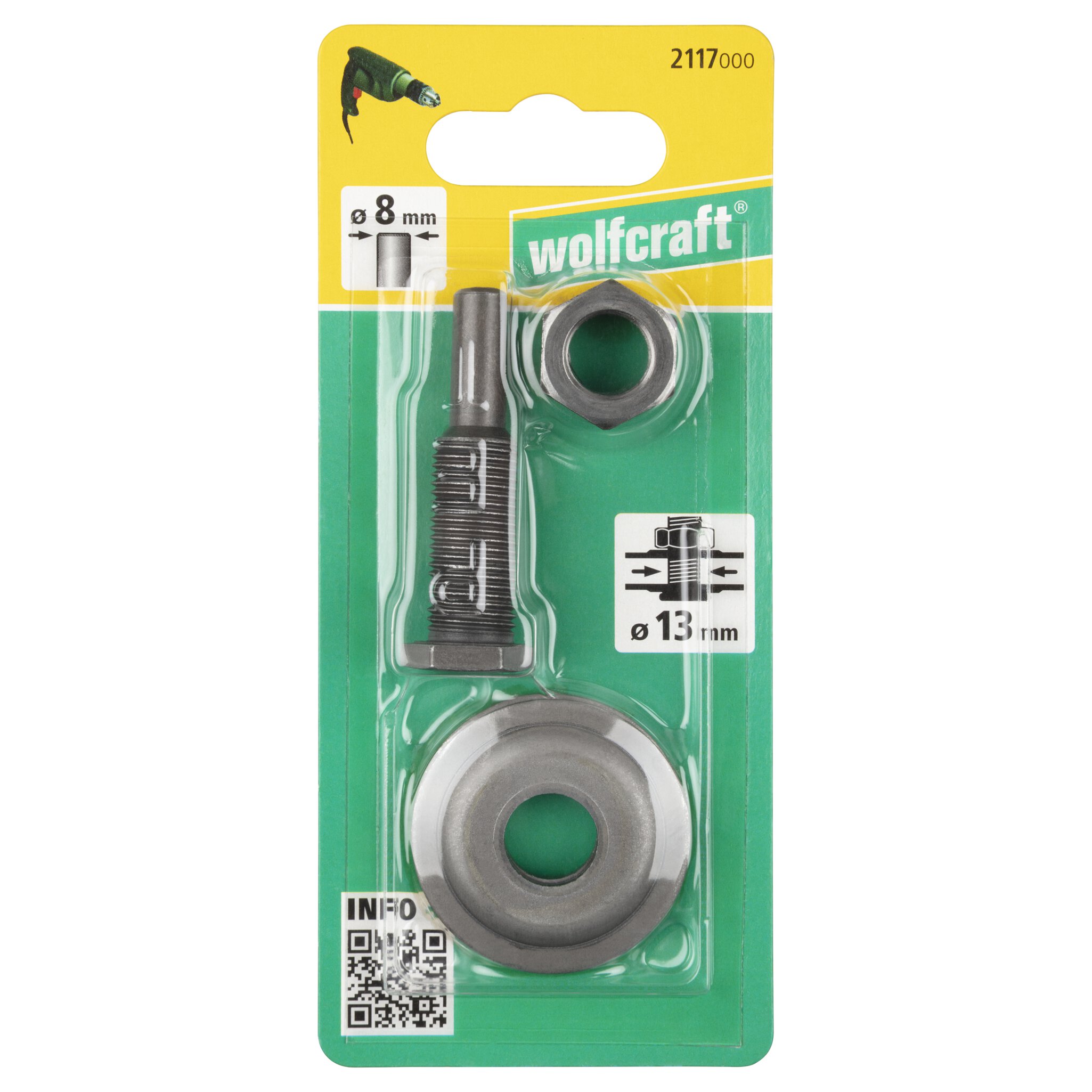 1 mandril para un agujero de 13 mm, vástago 8 mm