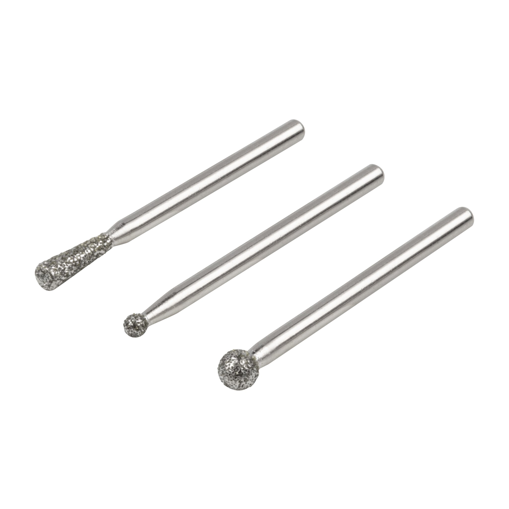 Juego de minimuelas de diamante, esféricas y cónica, 3 piezas
