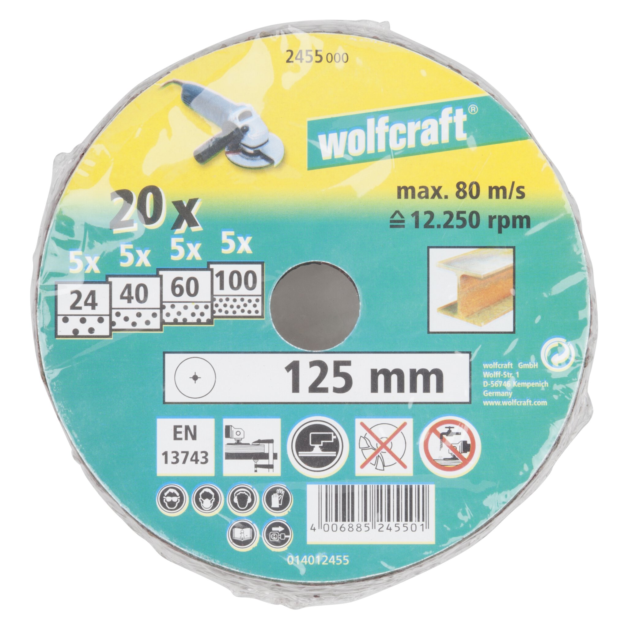 1 juego de discos de lijar de fibra de 20 piezas WS Ø 125 mm