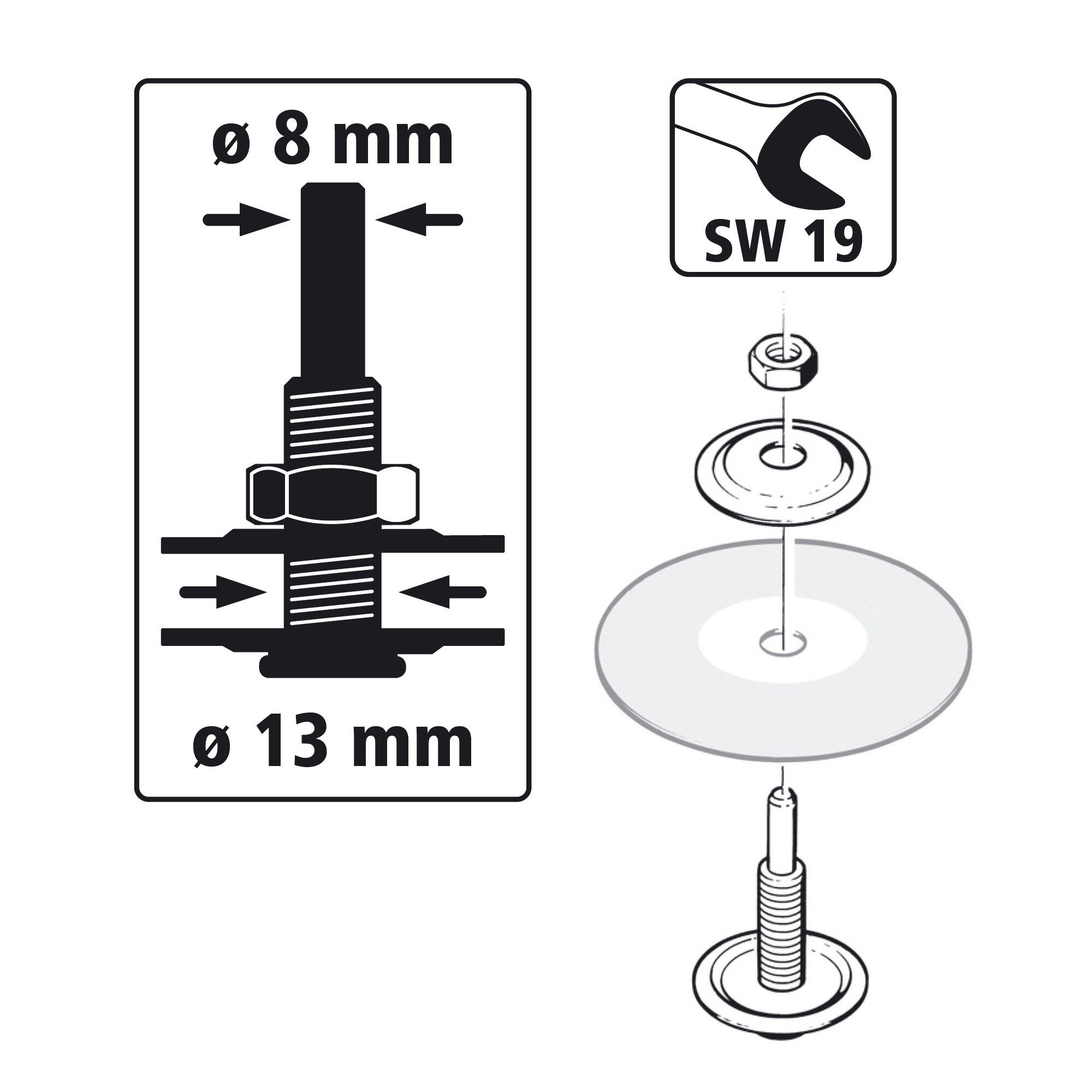 1 mandril para un agujero de 13 mm, vástago 8 mm