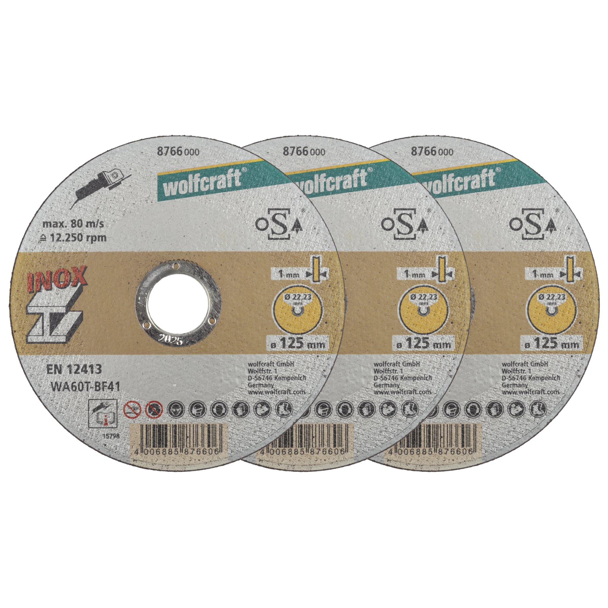 3 discos para cortar acero inox ø 125x1,2x22,2 mm