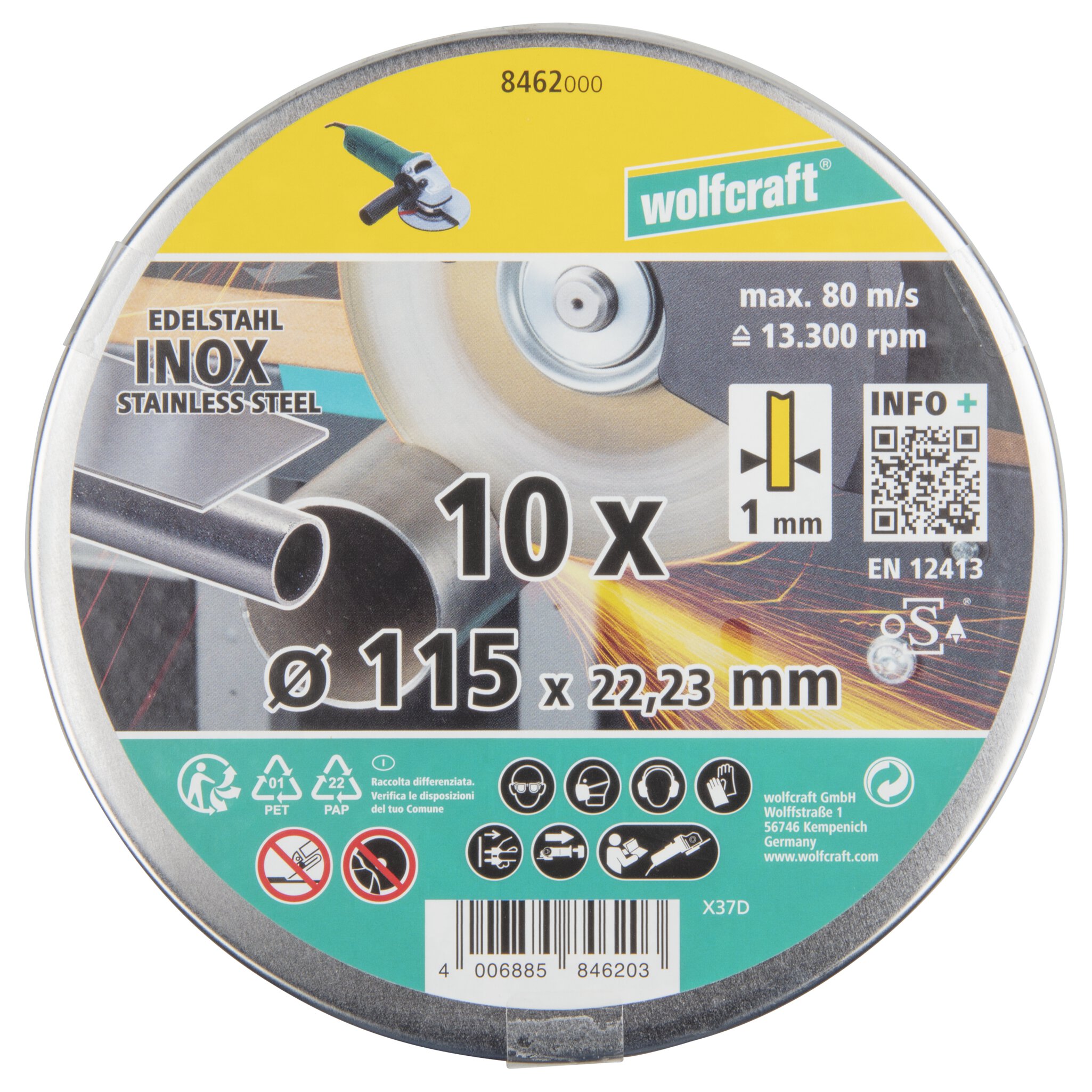 10 discos de corte para acero inoxidable, extrafinos, Ø 115 mm