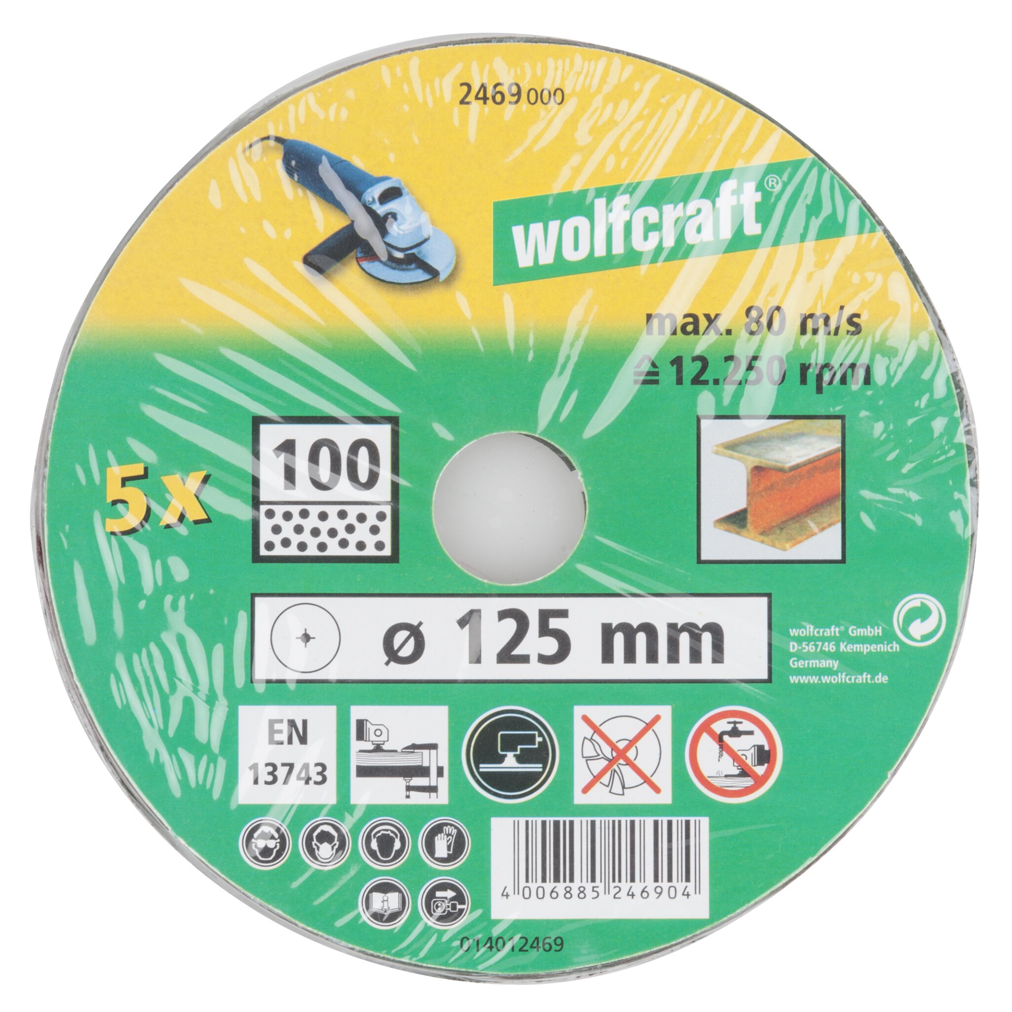5 discos de lijar de fibra WS, grano 100 Ø 125 mm