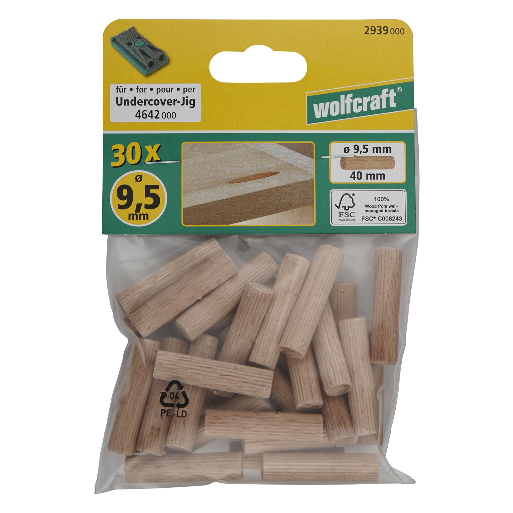 30 espigas corrugadas de haya de ø9,5x40mm