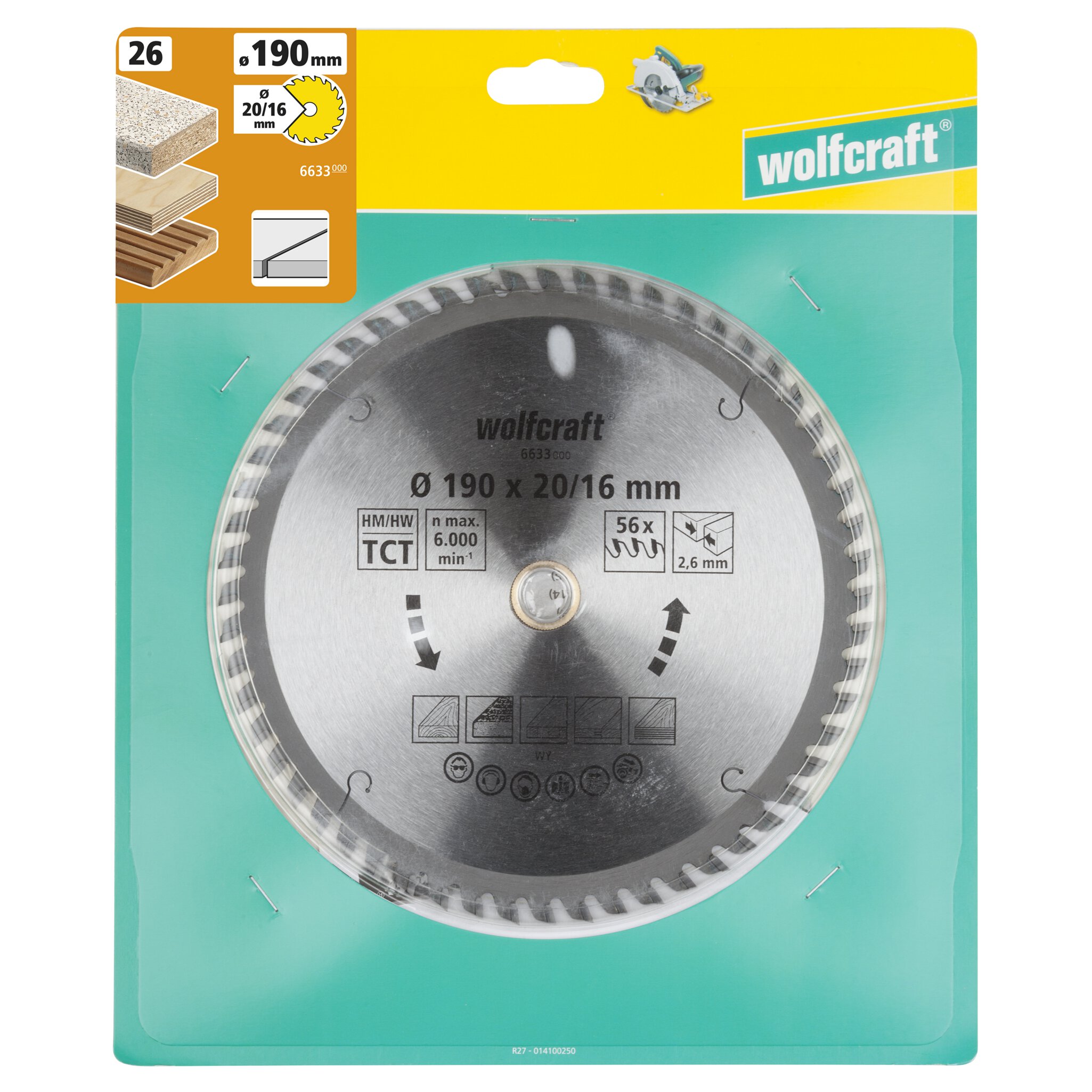 1 disco de sierra circular CT, 56 dientes ø190x20/16 mm