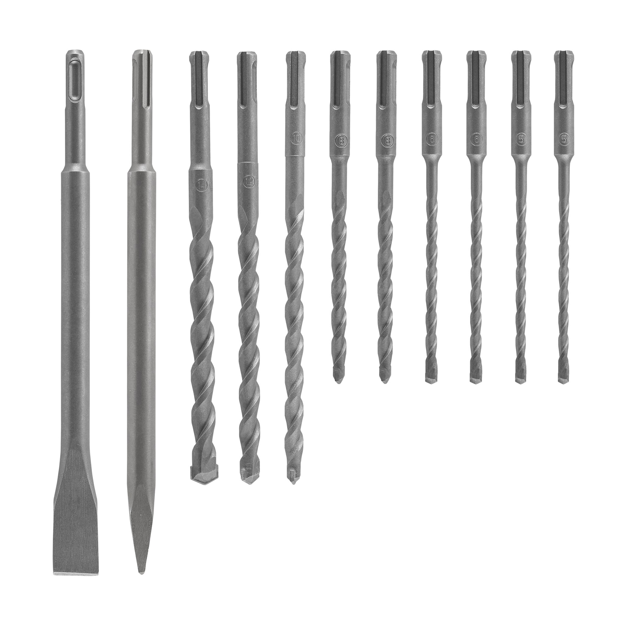 Juego de cinceles y brocas para hormigón, SDS-plus, 11 piezas, en bolsa enrollable
