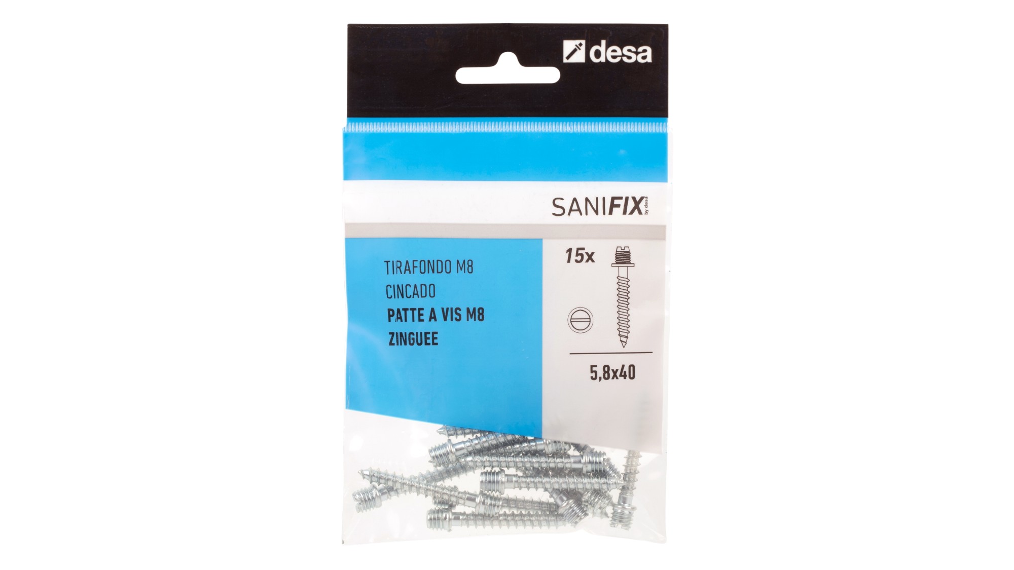 Tirafondo rosca métrica M8 + (5,8 x 40)