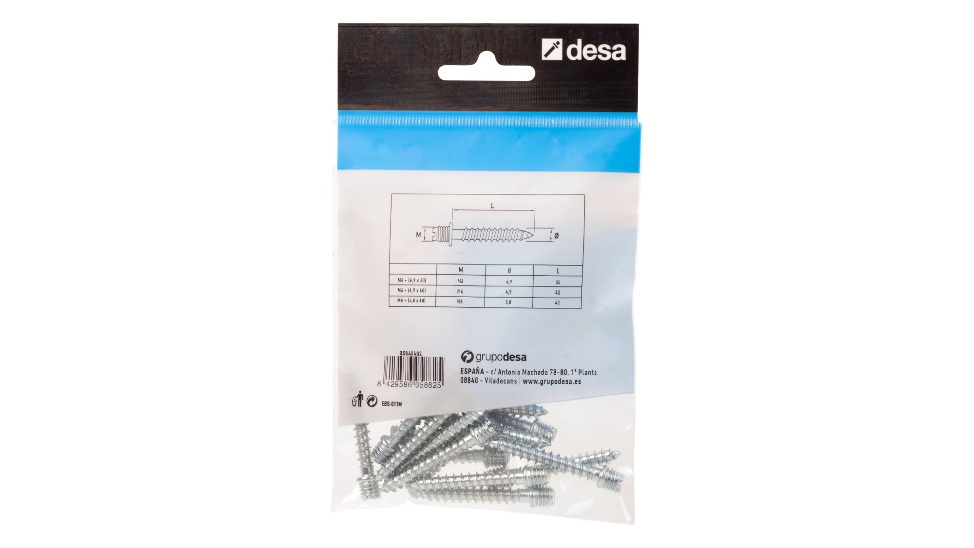 Tirafondo rosca métrica M8 + (5,8 x 40)