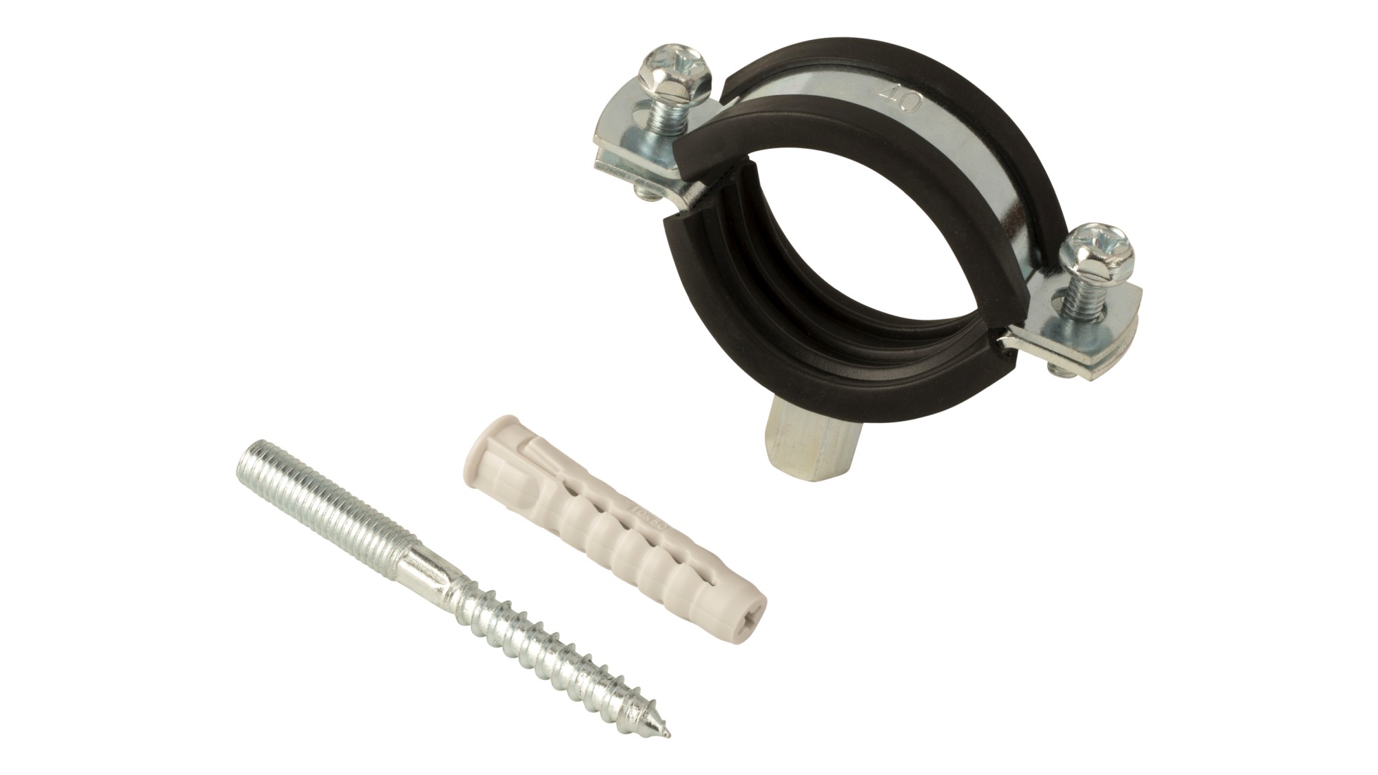 Abrazadera isofónica + taco + tirafondo doble rosca M8 / M10 - 22 (1/2")