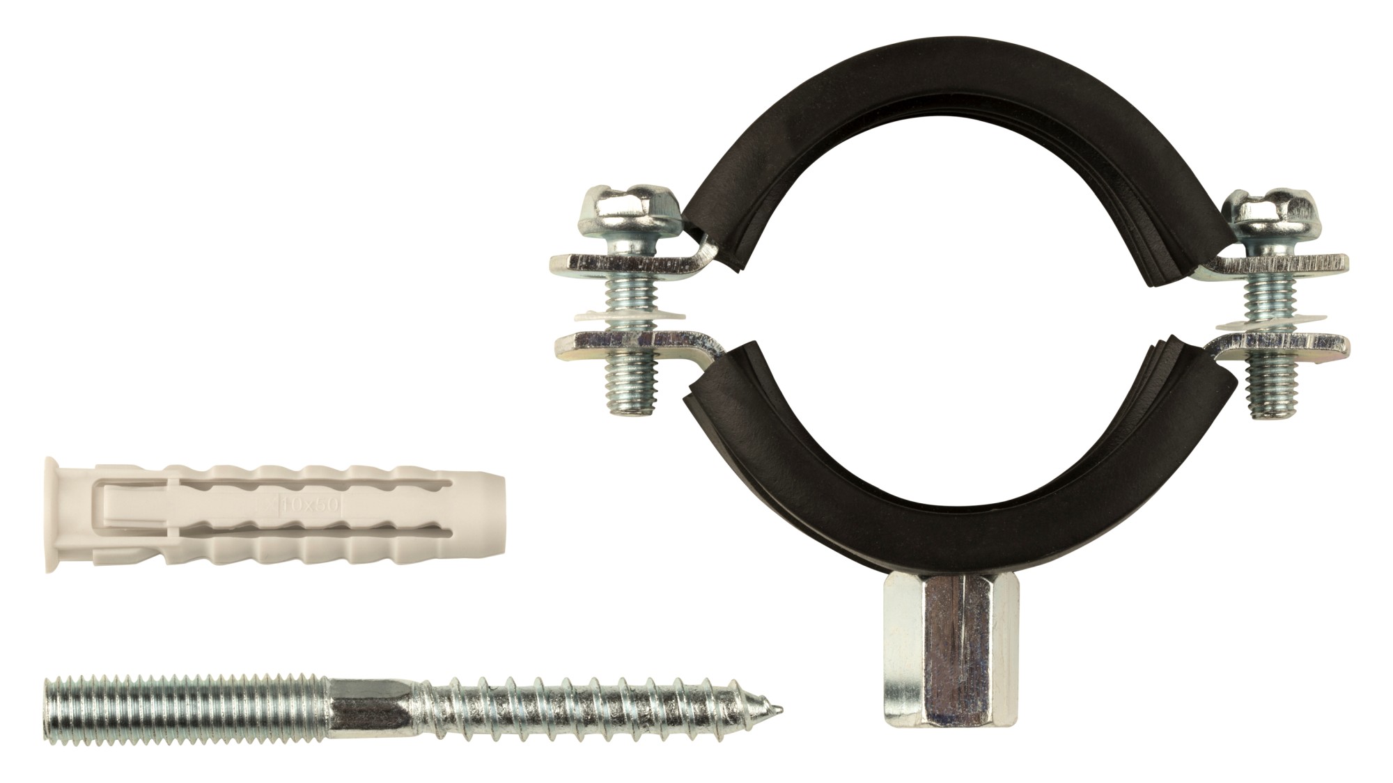 Abrazadera isofónica + taco + tirafondo doble rosca M8 / M10 - 40 (11/4")