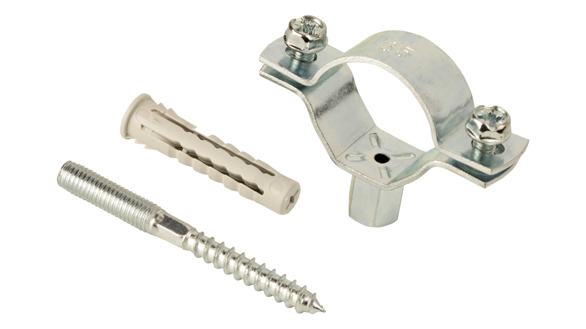 Abrazadera isofónica + taco + tirafondo doble rosca M8 / M10 - 48 (11/2")