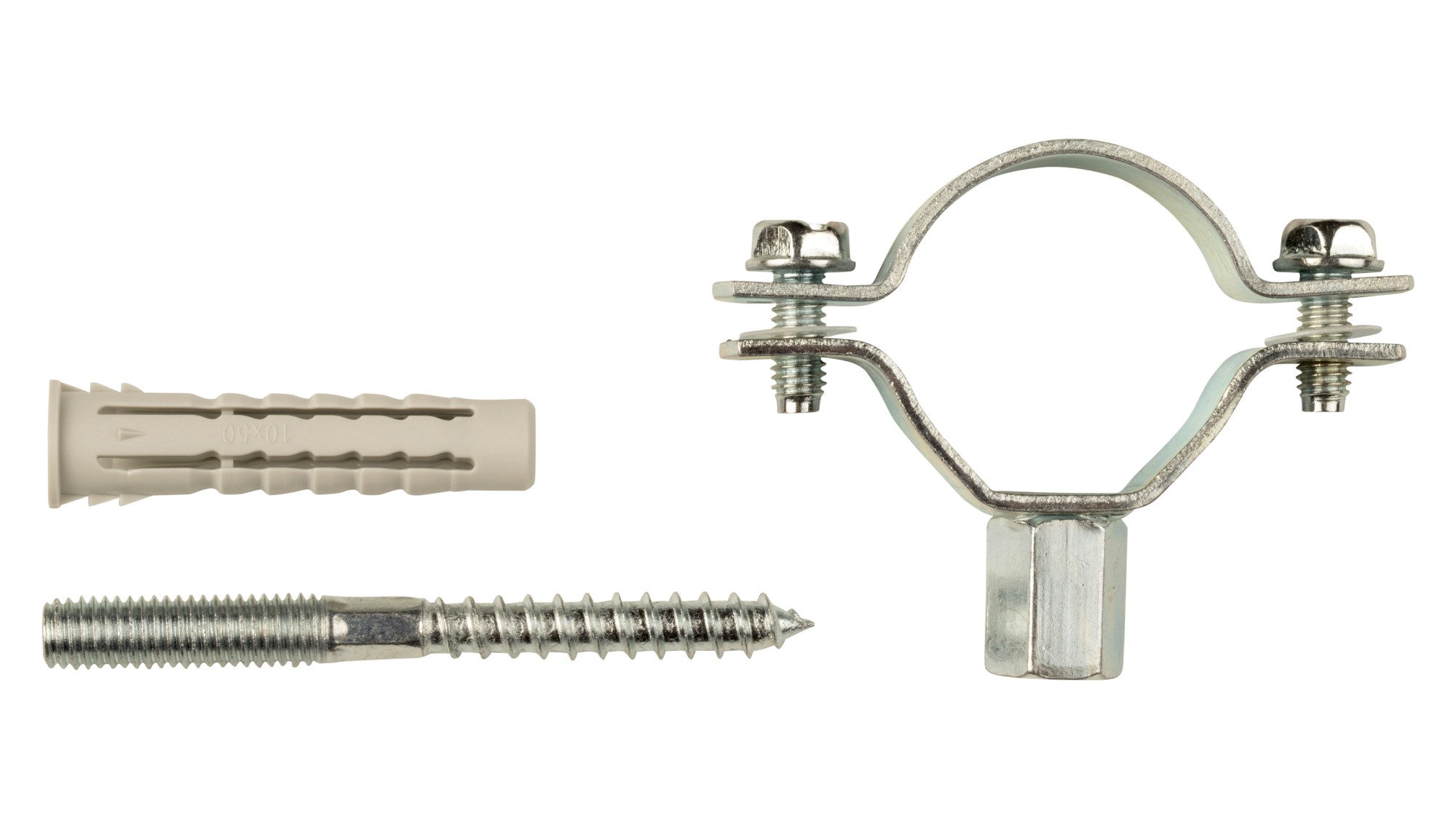 Abrazadera isofónica + taco + tirafondo doble rosca M8 / M10 - 48 (11/2")