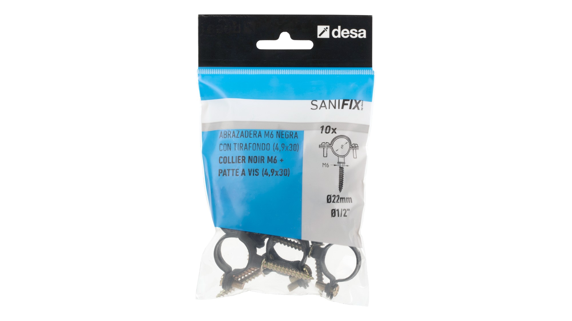 Abrazadera M6 plástica con tirafondo 22