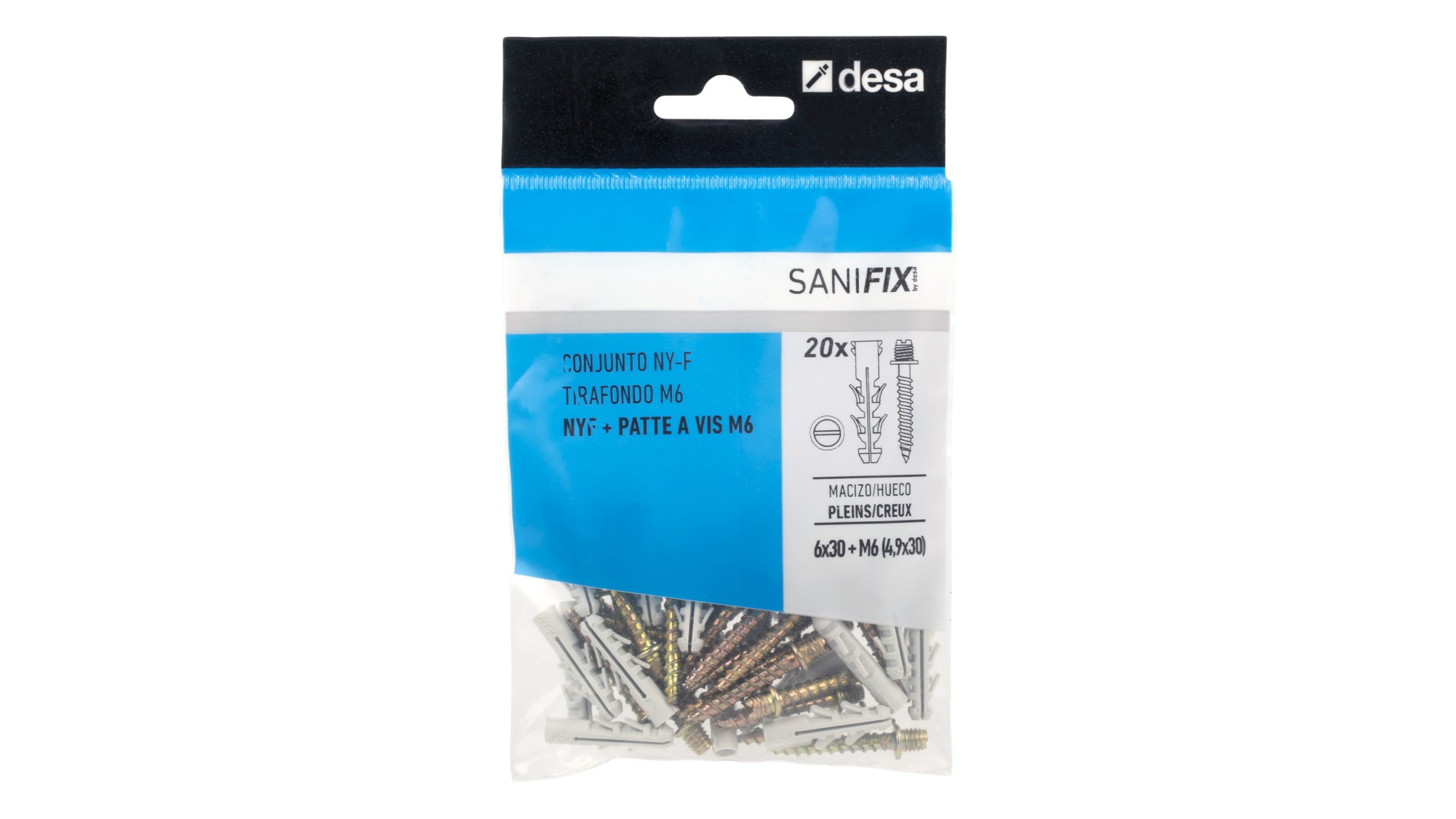 Conjunto NYF tirafondo 6 x 30 + M6 + 4,9 x 30