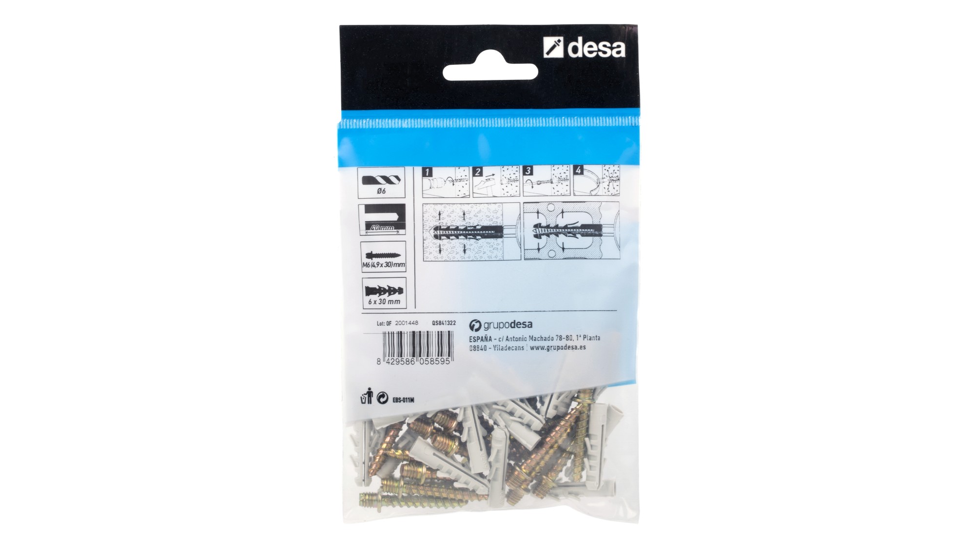 Conjunto NYF tirafondo 6 x 30 + M6 + 4,9 x 30