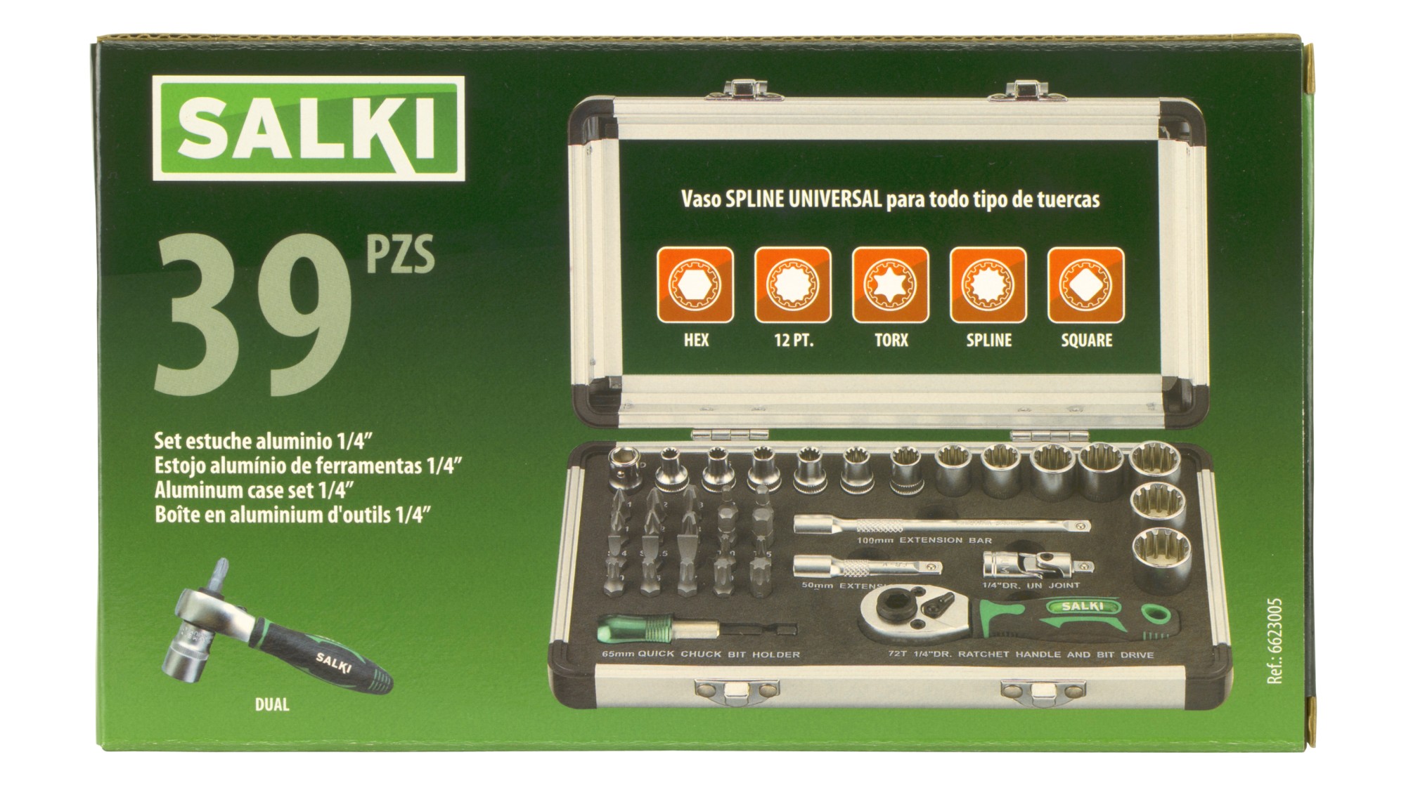 Set estuche metálico 1/4" - 39 pcs