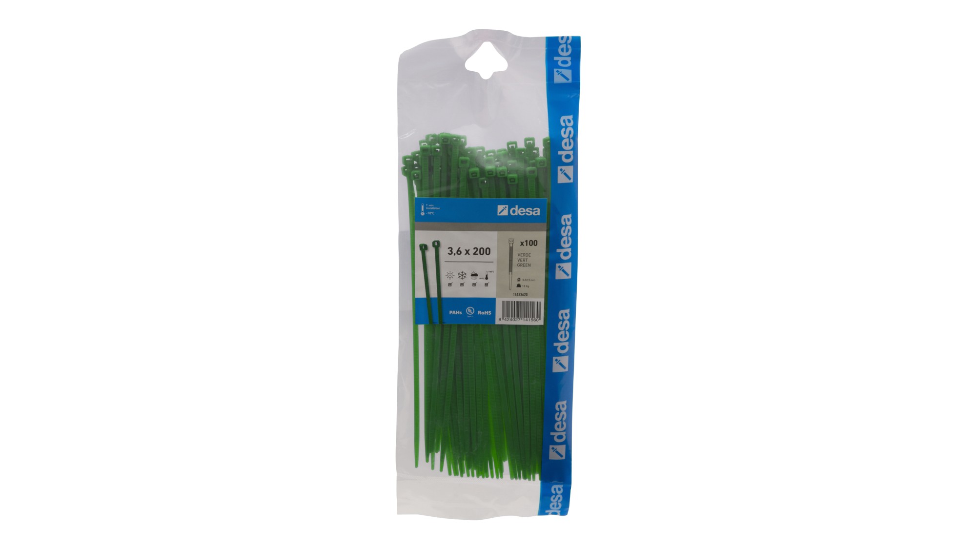 Brida nylon en blister color 3,6 x 150 Verde