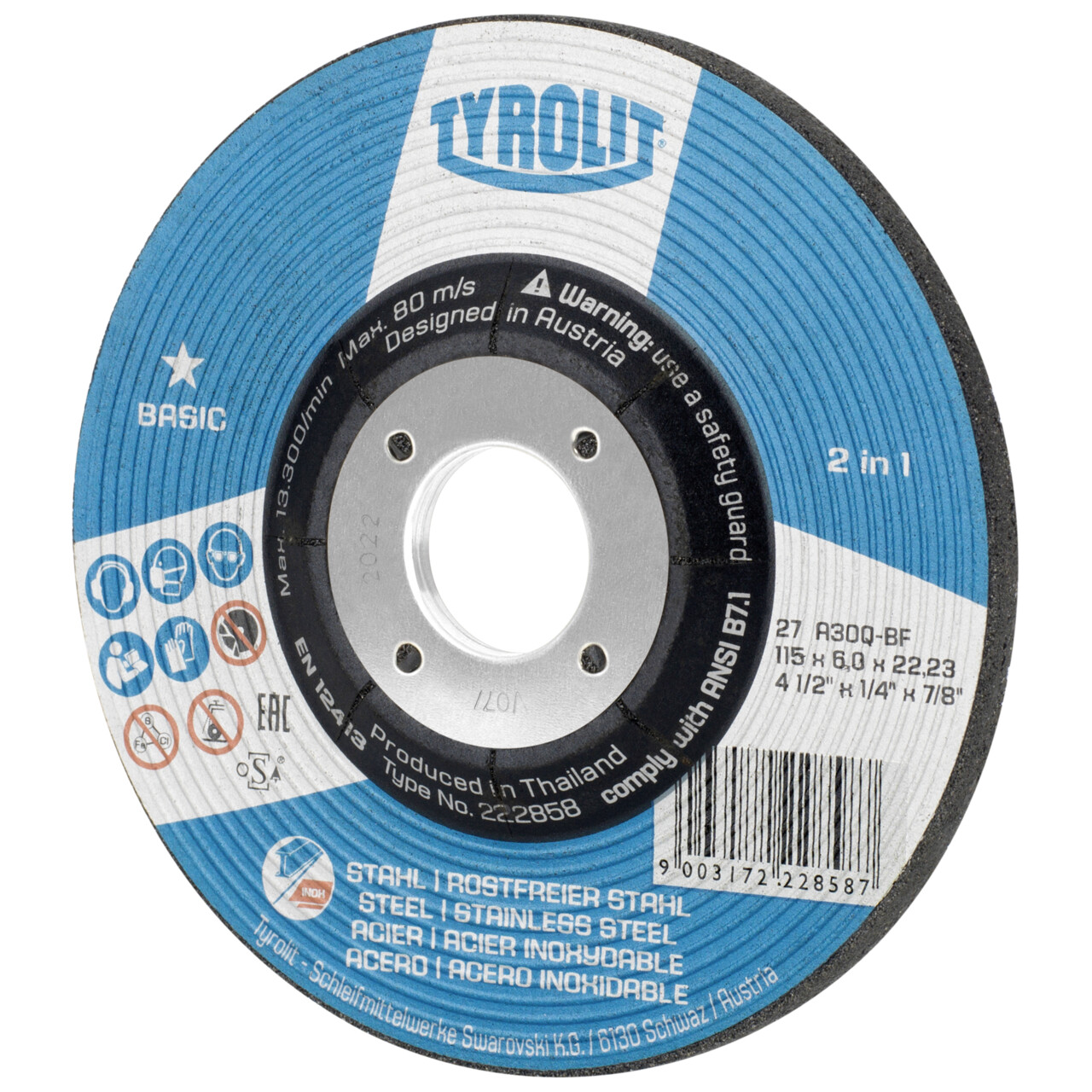 Tyrolit Disco de desbaste 115x6x22,23 mm A30Q BASIC acero/inox