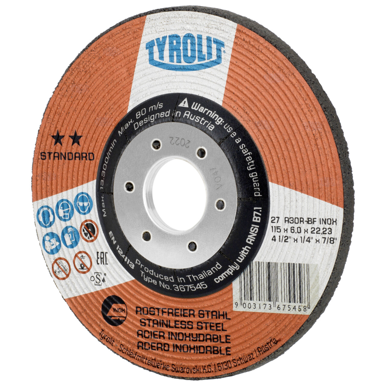 Tyrolit Disco de desbaste 115x6x22,23 mm A30R STANDARD inox