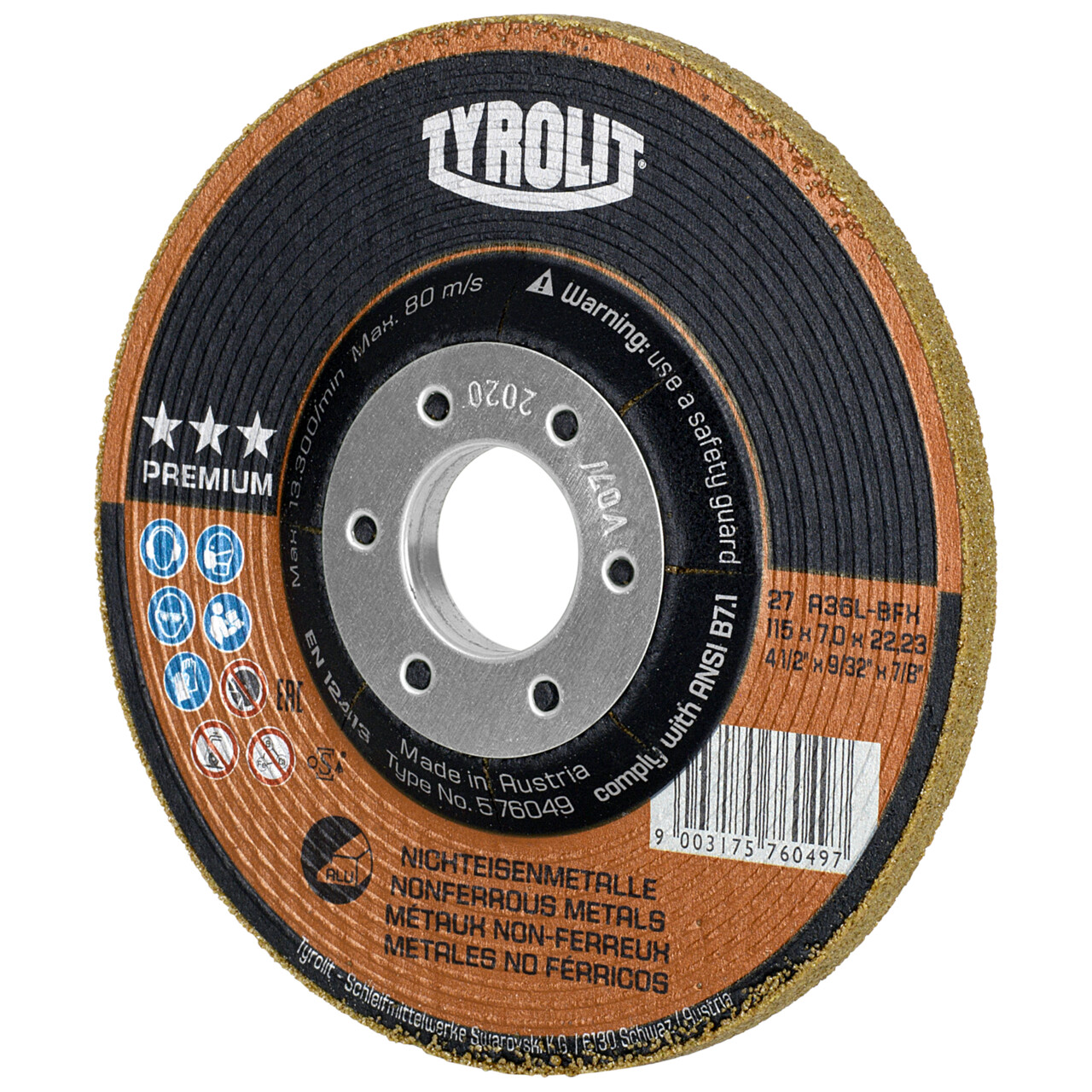 Tyrolit Disco de desbaste 115x7x22,23 mm A36L PREMIUM metales no férricos