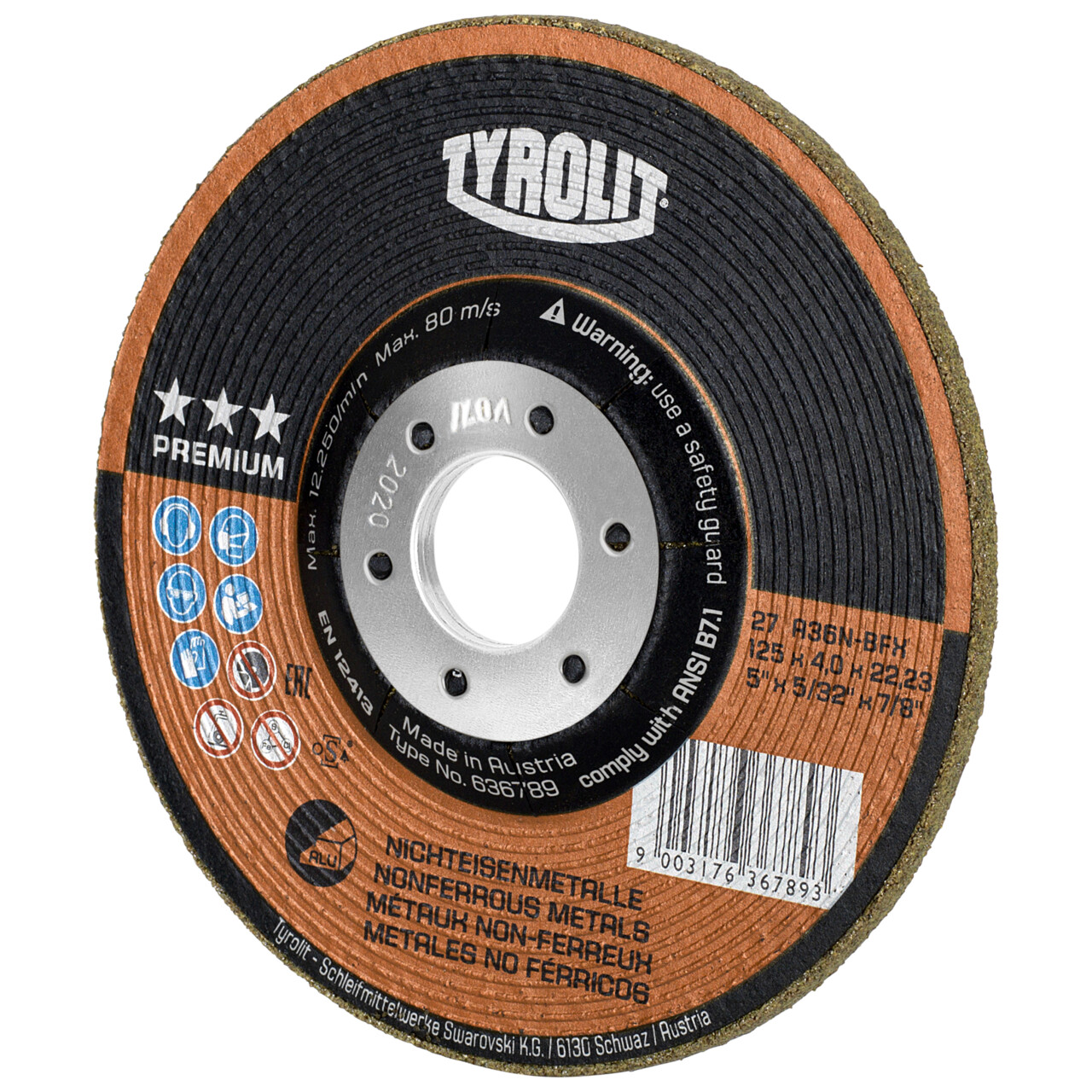 Tyrolit Disco de desbaste 125x4x22,23 mm A36N PREMIUM metales no férricos