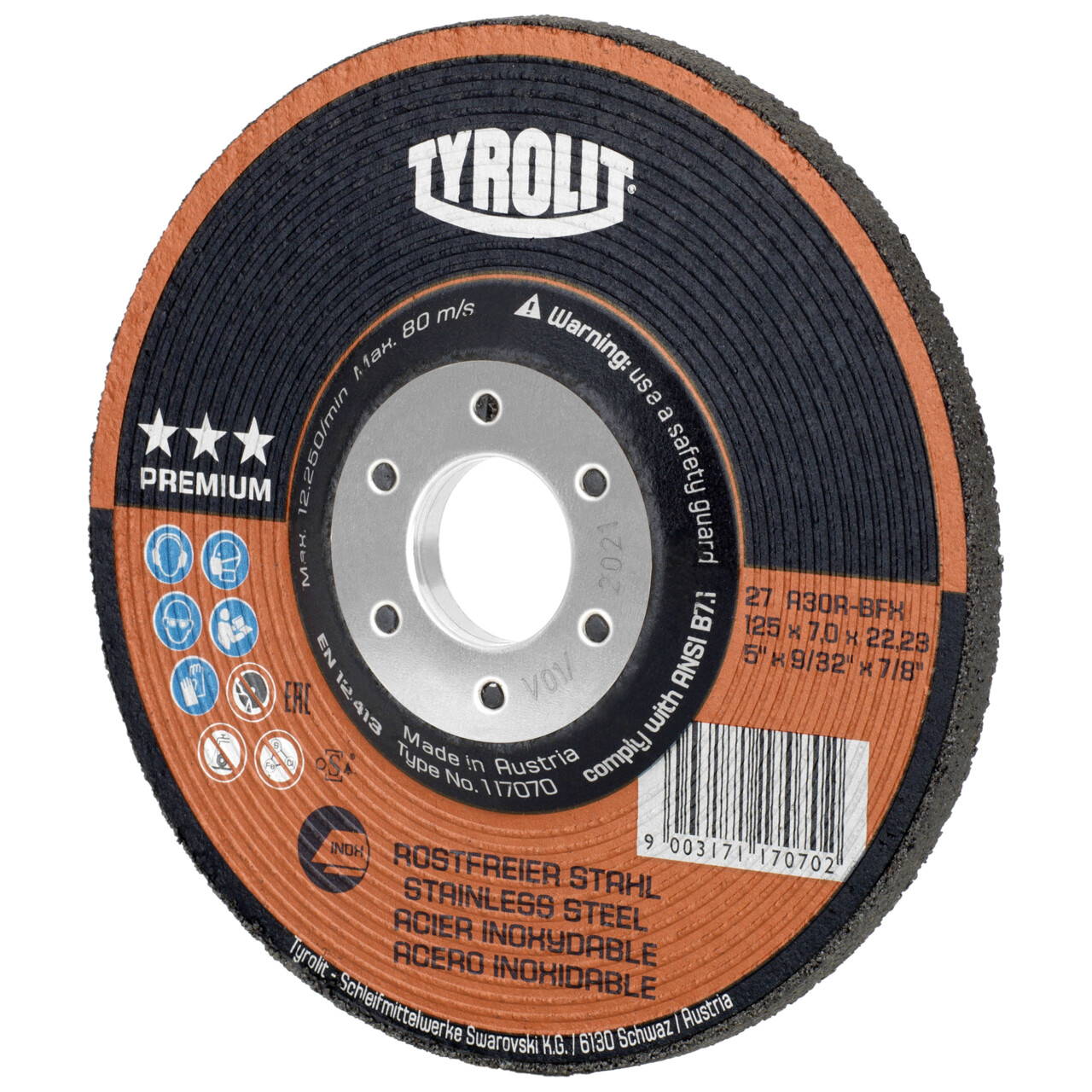 Tyrolit Disco de desbaste 125x7x22,23 mm A30R PREMIUM inox