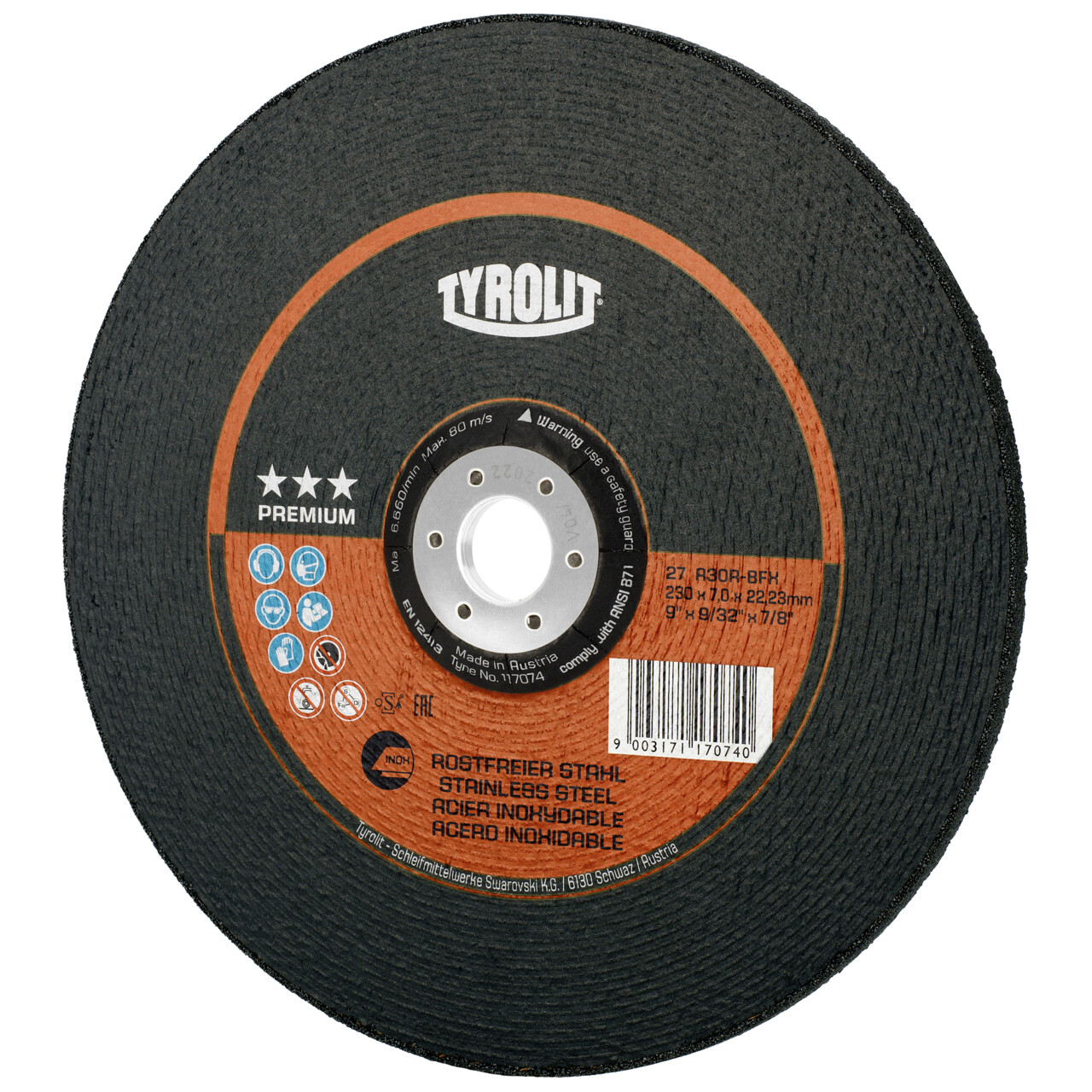 Tyrolit Disco de desbaste 230x7x22,23 mm A30R PREMIUM inox