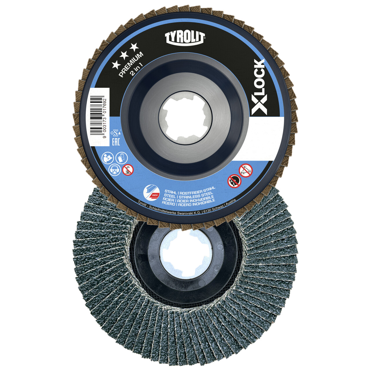 Tyrolit Disco de láminas X-LOCK inclinado 125x22,23 ZA60 PREMIUM acero/inox