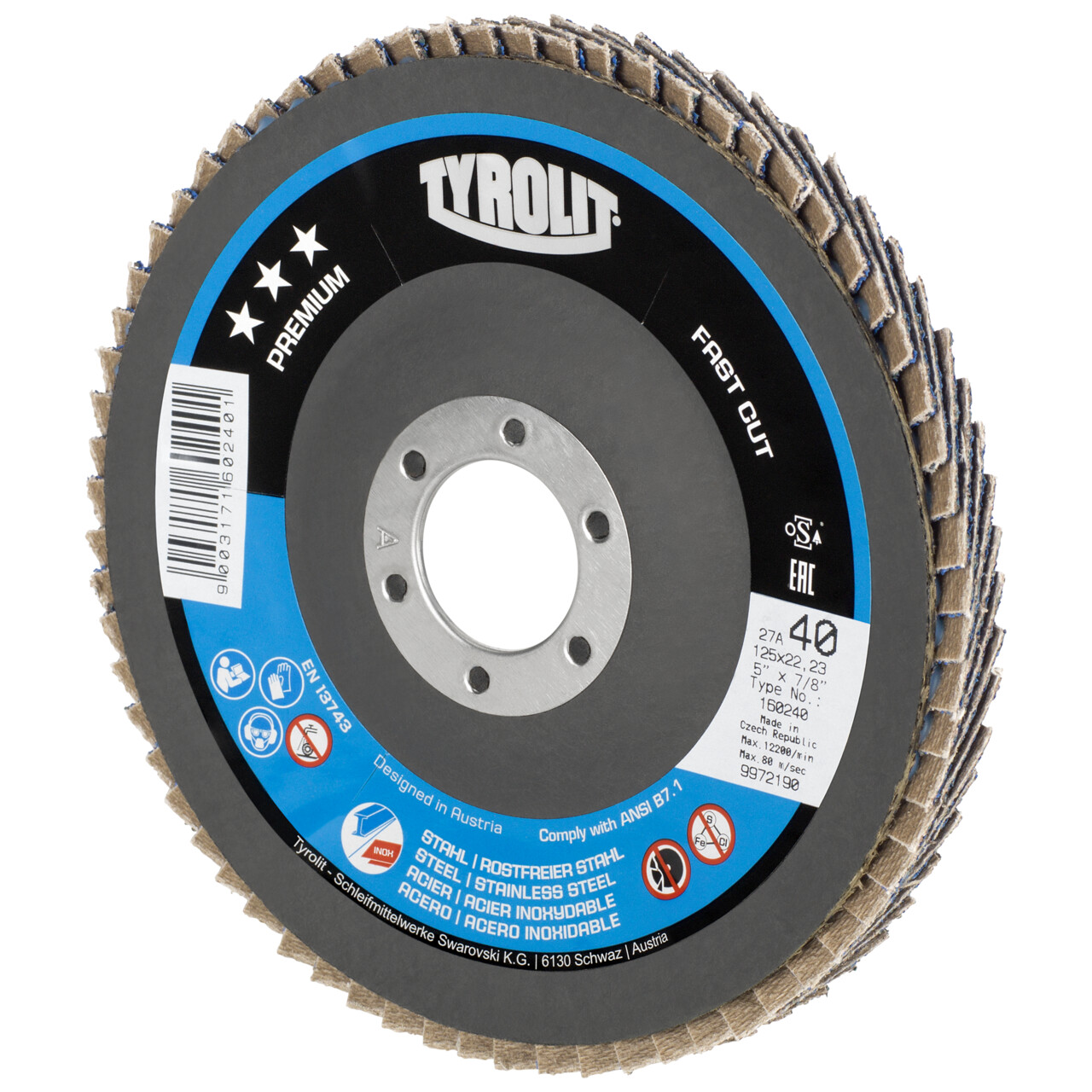 Tyrolit Disco de láminas FASTCUT inclinado 115x22,2 ZA40 PREMIUM acero/inox