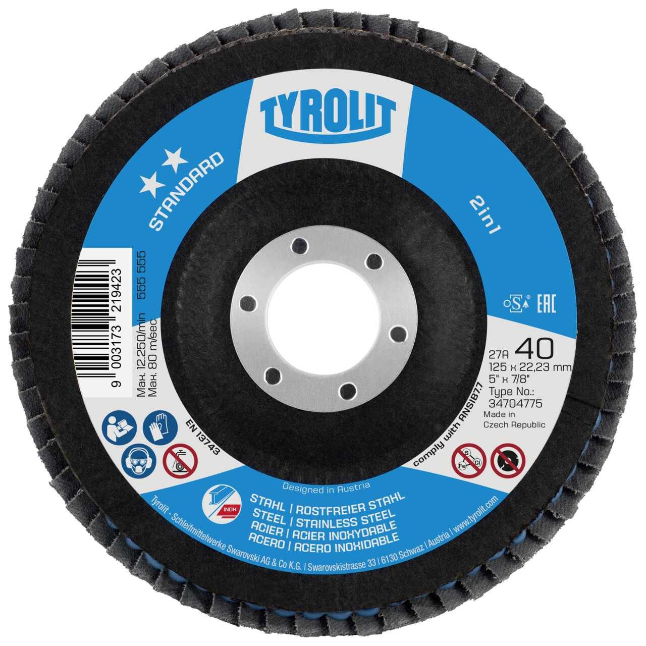 Tyrolit Disco de láminas cóncavo 115x22,23 mm ZA40 STANDARD acero/inox