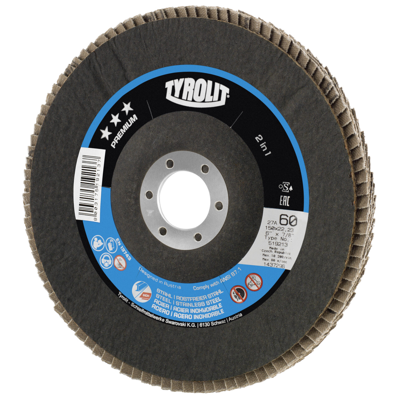 Tyrolit Disco de láminas inclinado 150x22,2 ZA60 PREMIUM acero/inox