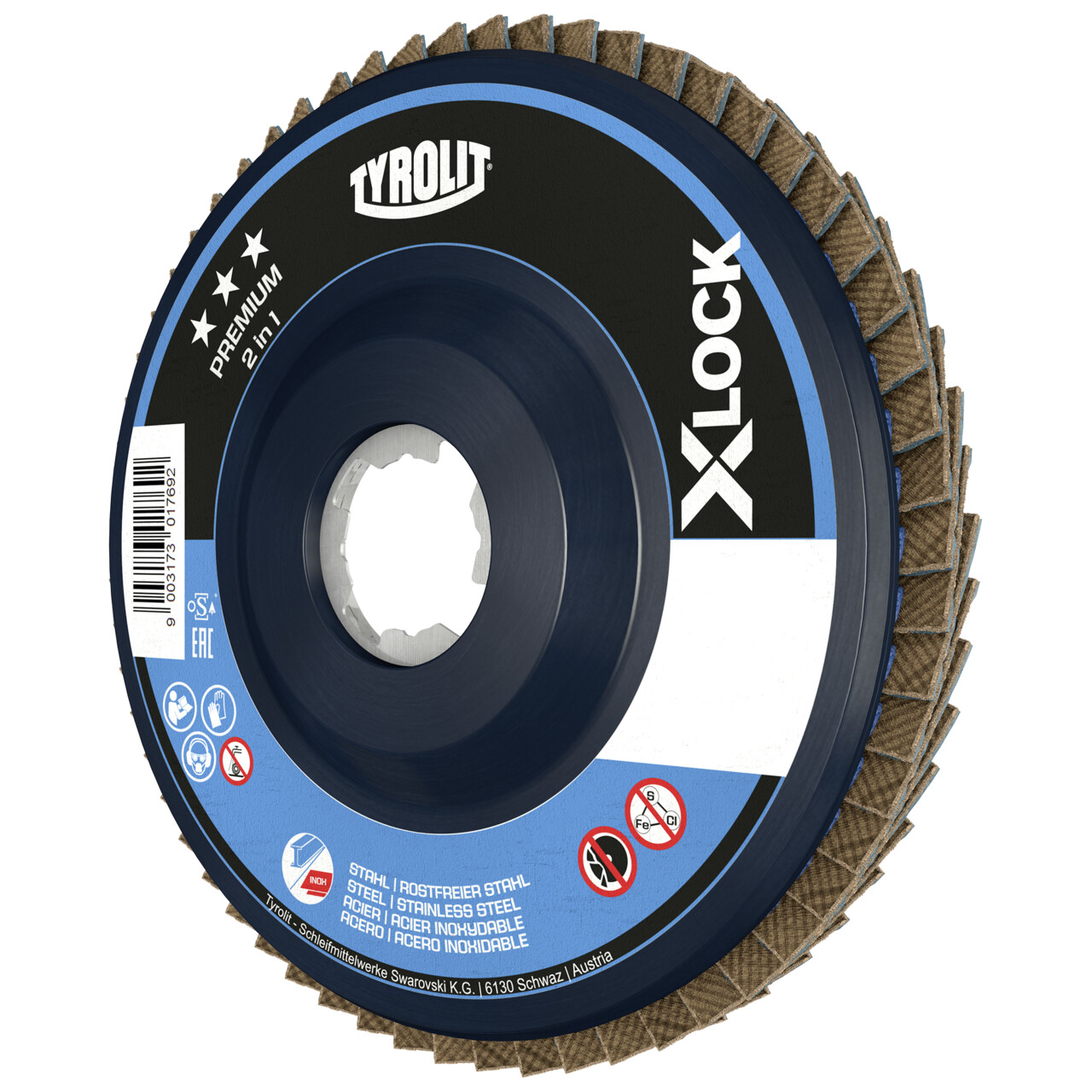 Tyrolit Disco de láminas X-LOCK inclinado 125x22,23 ZA60 PREMIUM acero/inox