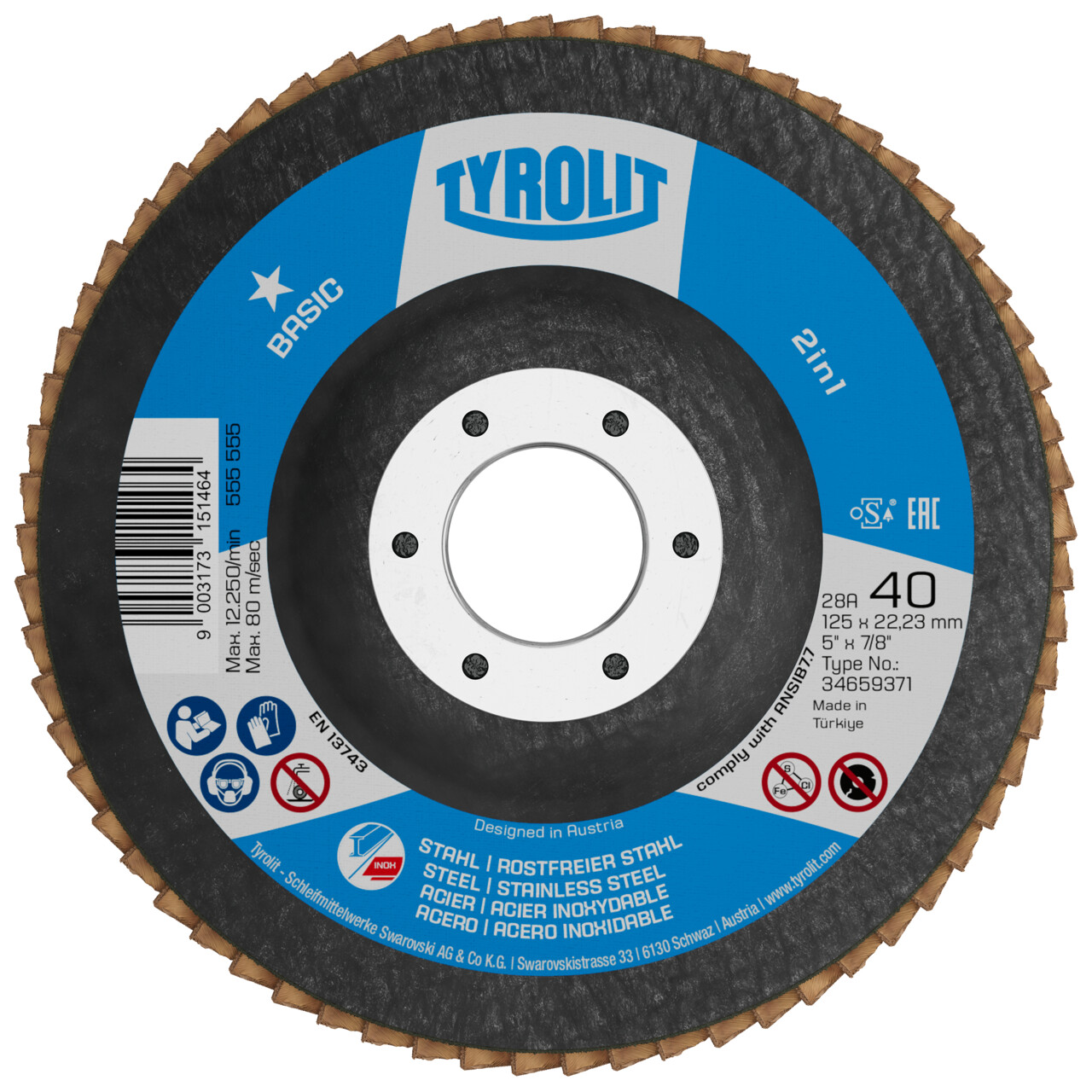 Tyrolit Disco de láminas inclinado 115x22,23 ZA40 BASIC acero/inox