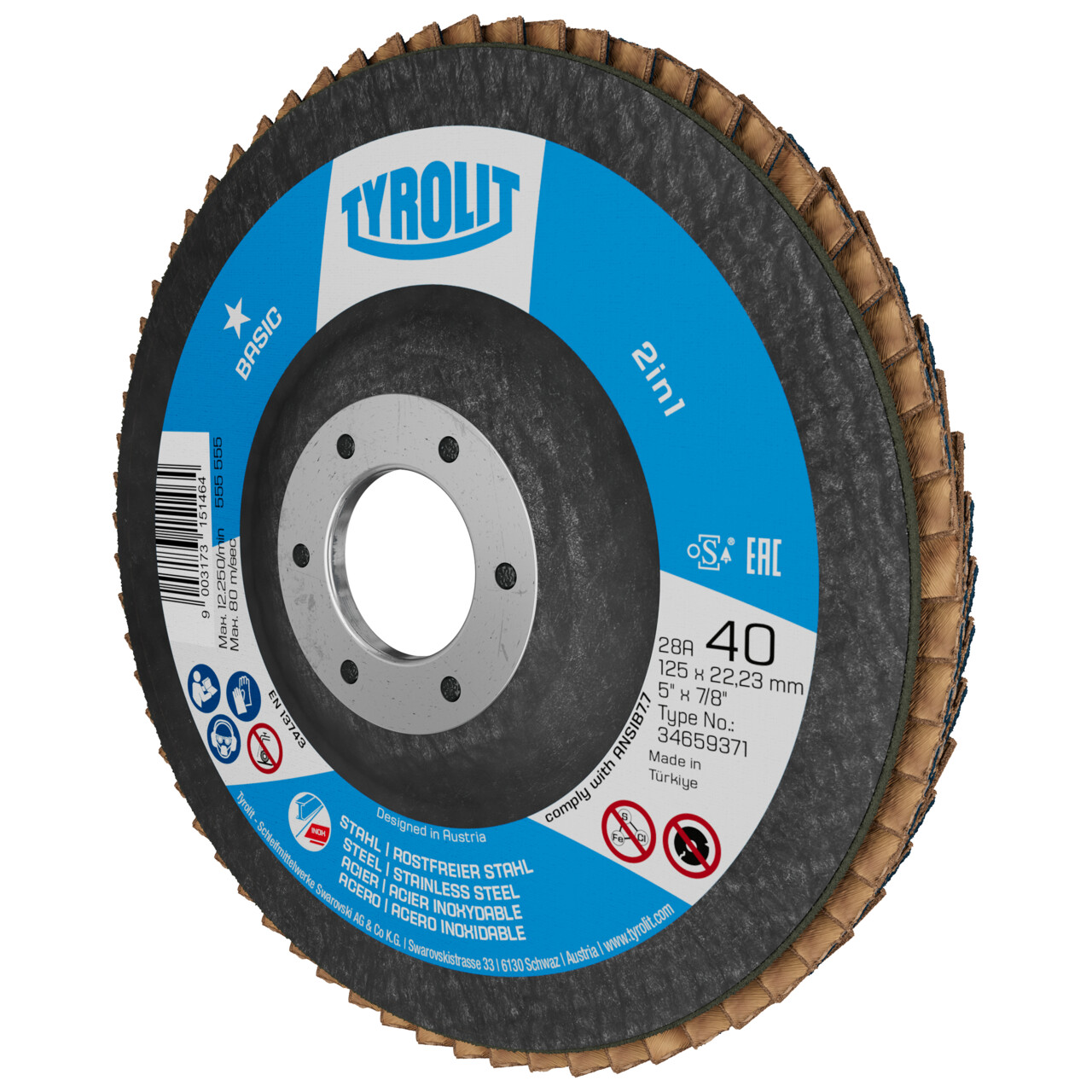 Tyrolit Disco de láminas inclinado 115x22,23 ZA40 BASIC acero/inox