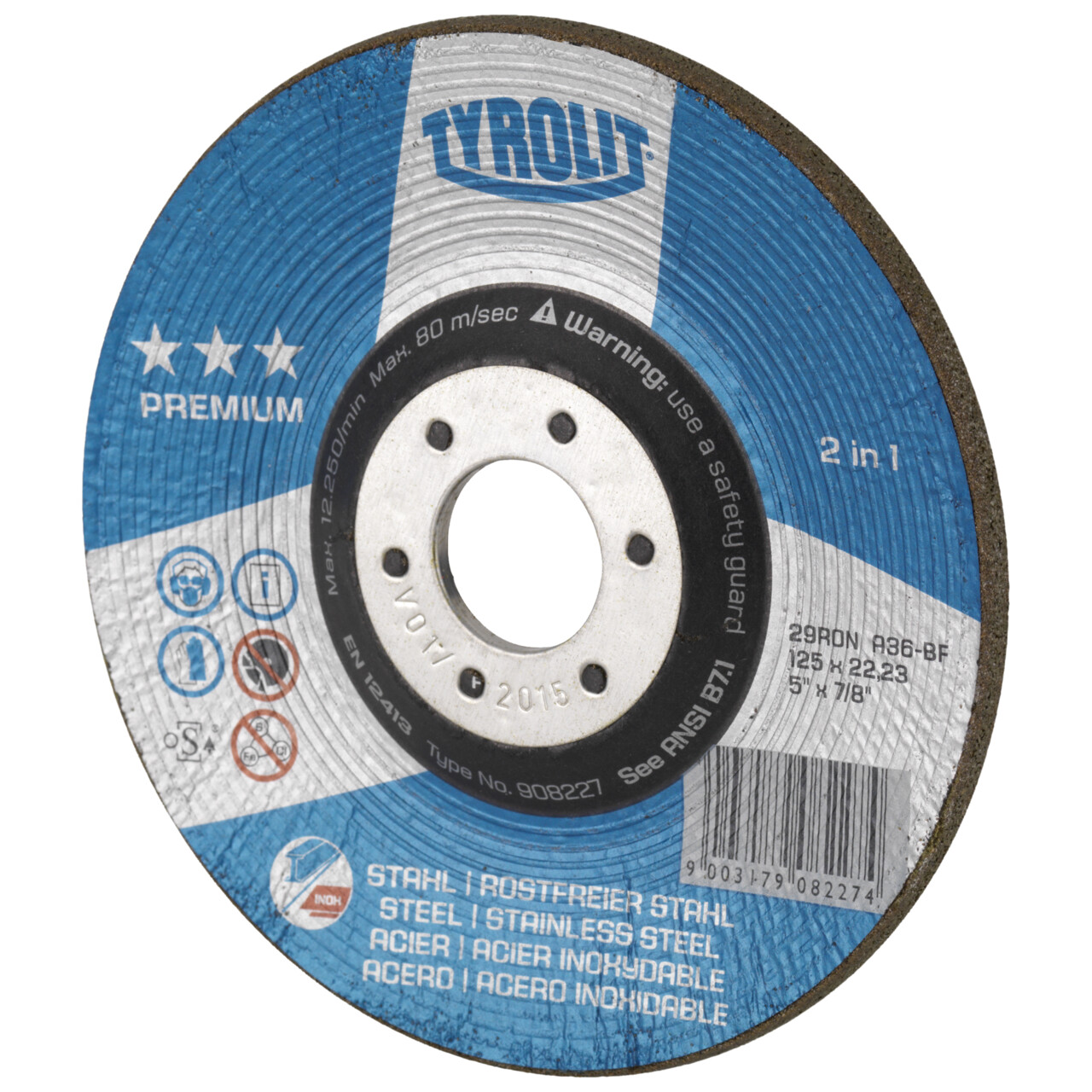 Tyrolit Rondeller® Disco de desbaste 115x22,23 A24Q PREMIUM acero/inox