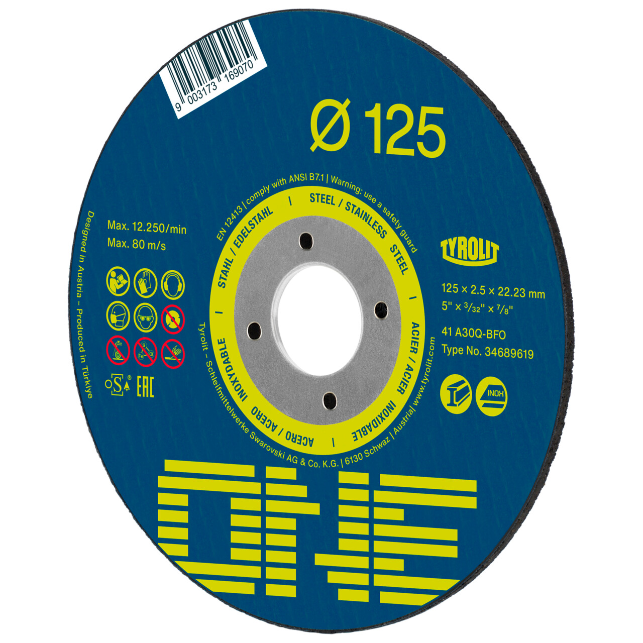 Tyrolit ONE disco de corte recto 115x1x22,23 mm A60 acero/inox