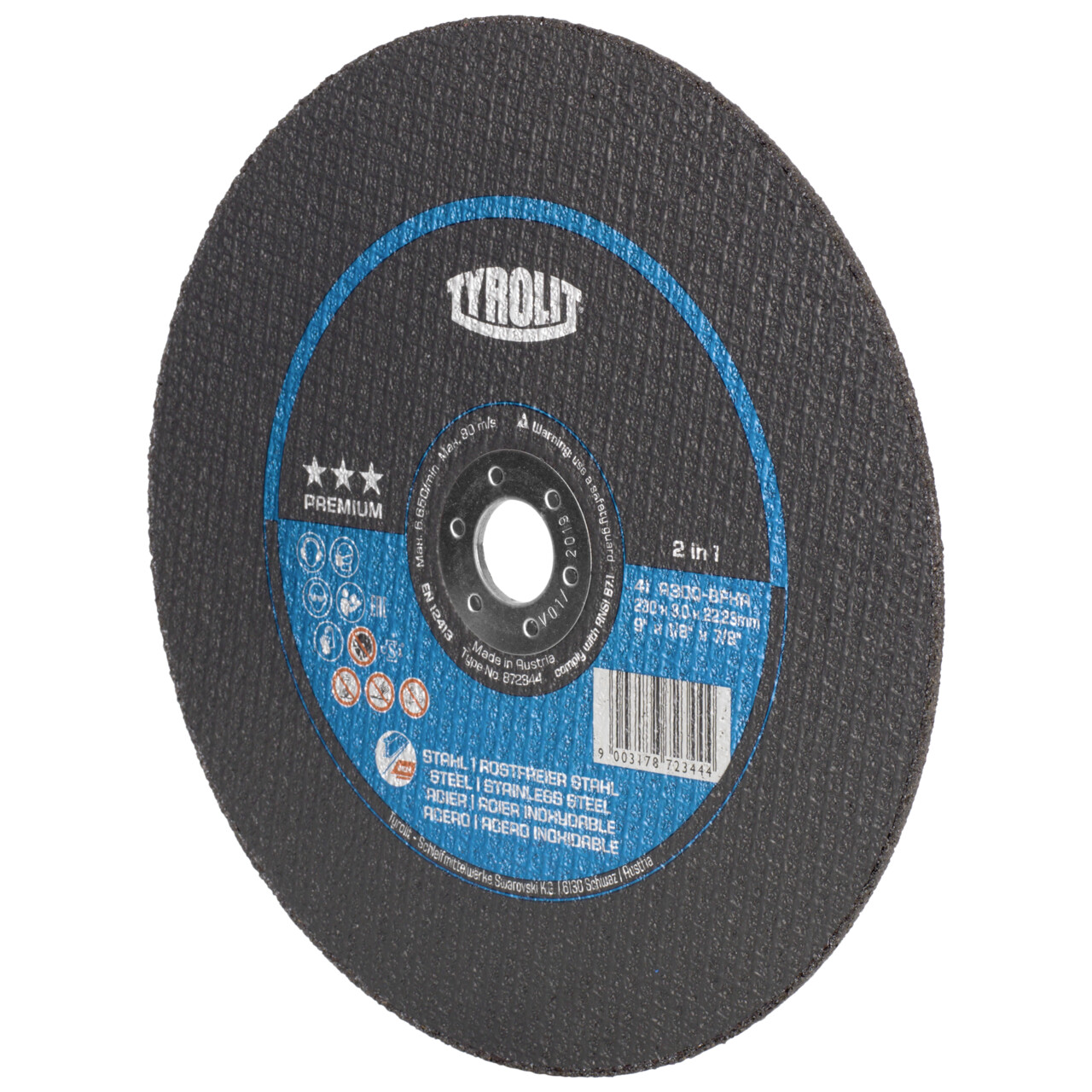 Tyrolit Disco de corte recto 230x3x22,23 A30 PREMIUM acero/inox