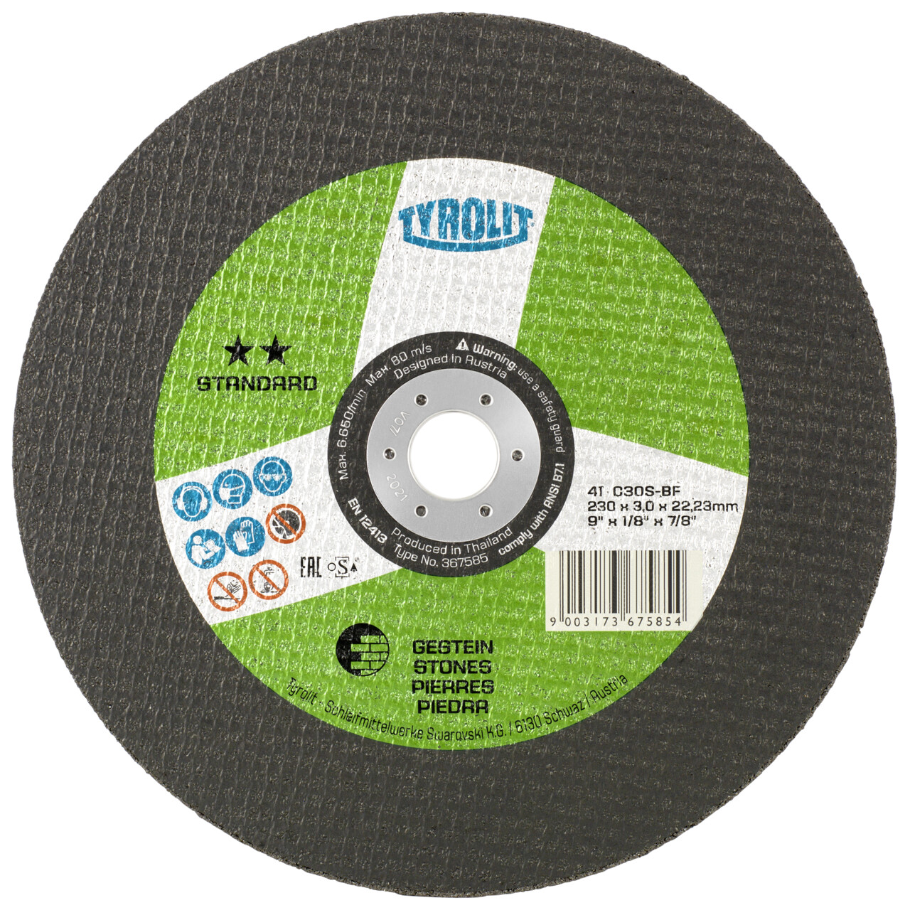 Tyrolit Disco de corte recto 230x3x22,23 C30 STANDARD piedra