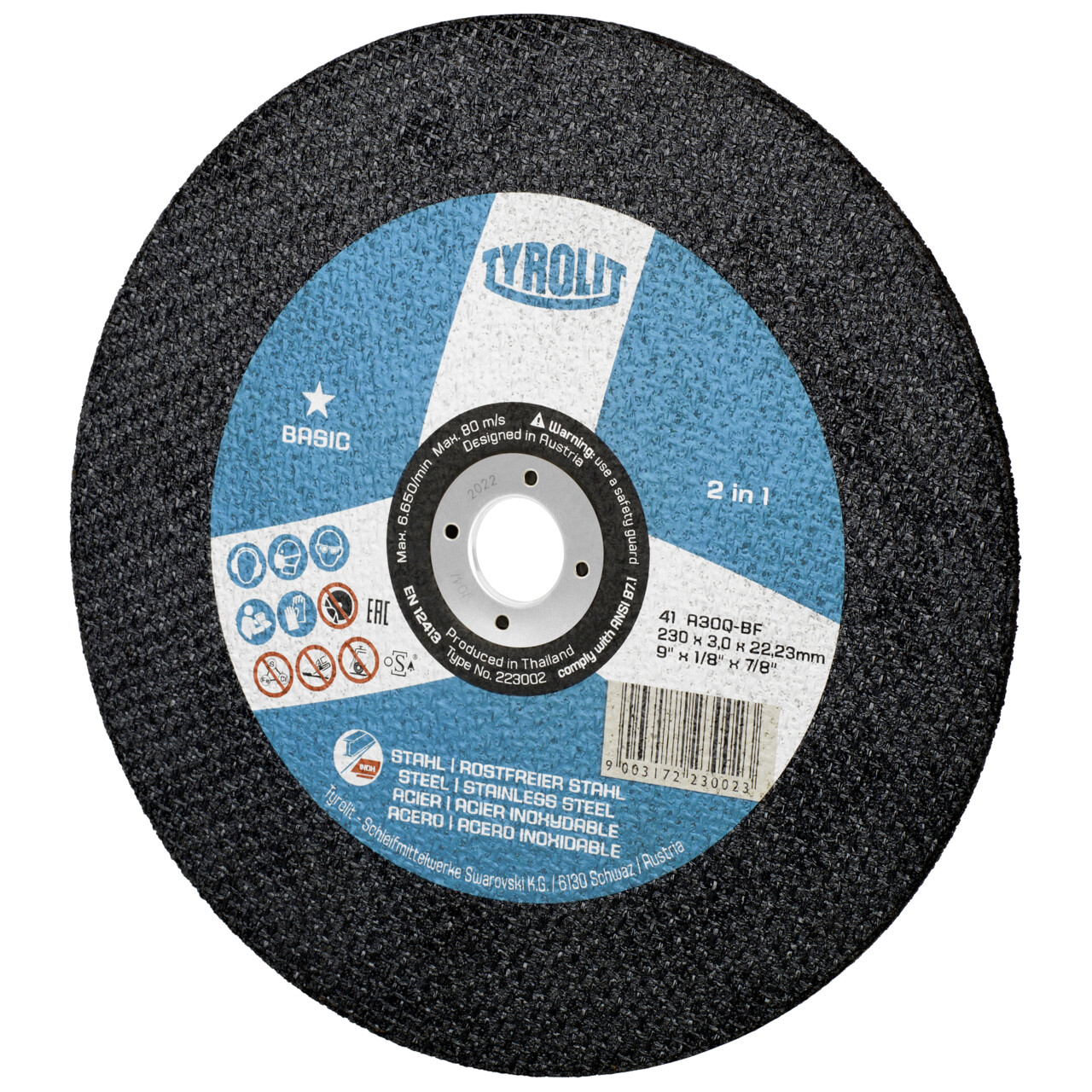 Tyrolit Disco de corte recto 230x3x22,23 A30 BASIC acero/inox