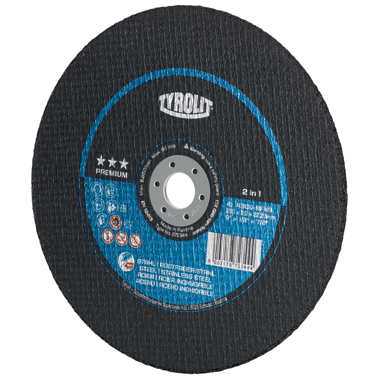 Tyrolit Disco de corte recto 230x2,5x22,23 A30 PREMIUM acero/inox