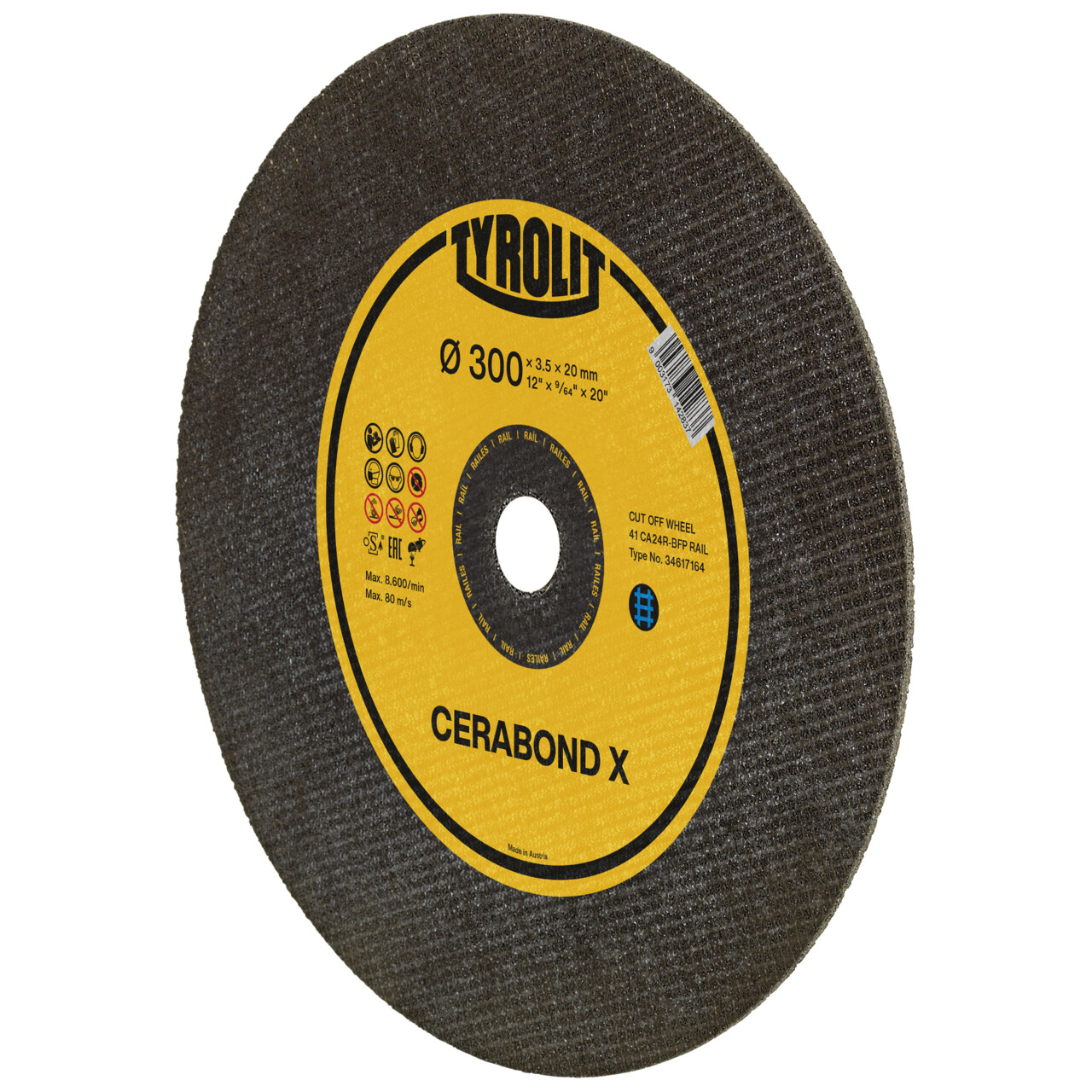 Tyrolit disco de corte CERABOND X recto 300x3,5x20 mm A24 raíles